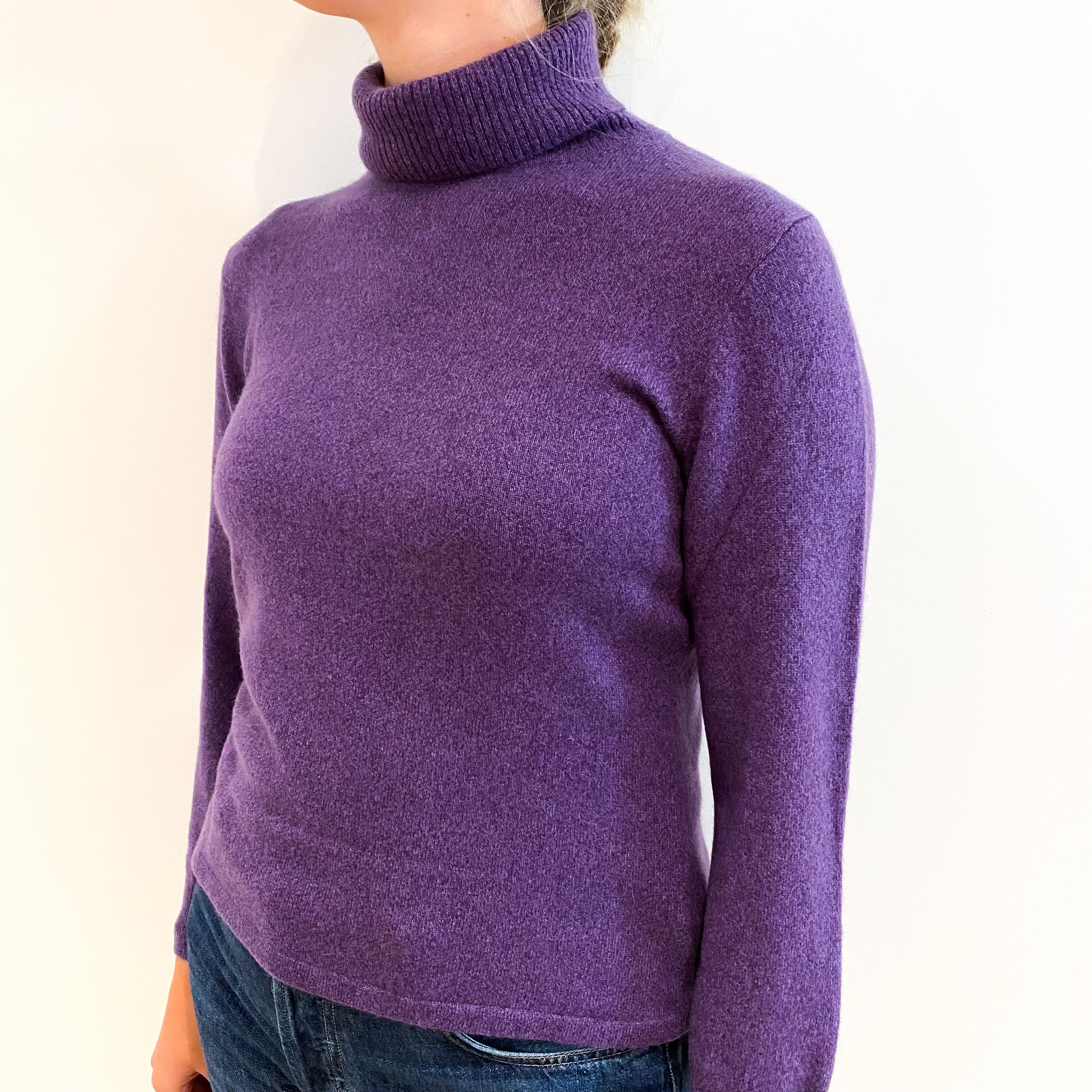Pansy Purple Cashmere Polo Neck Jumper Small