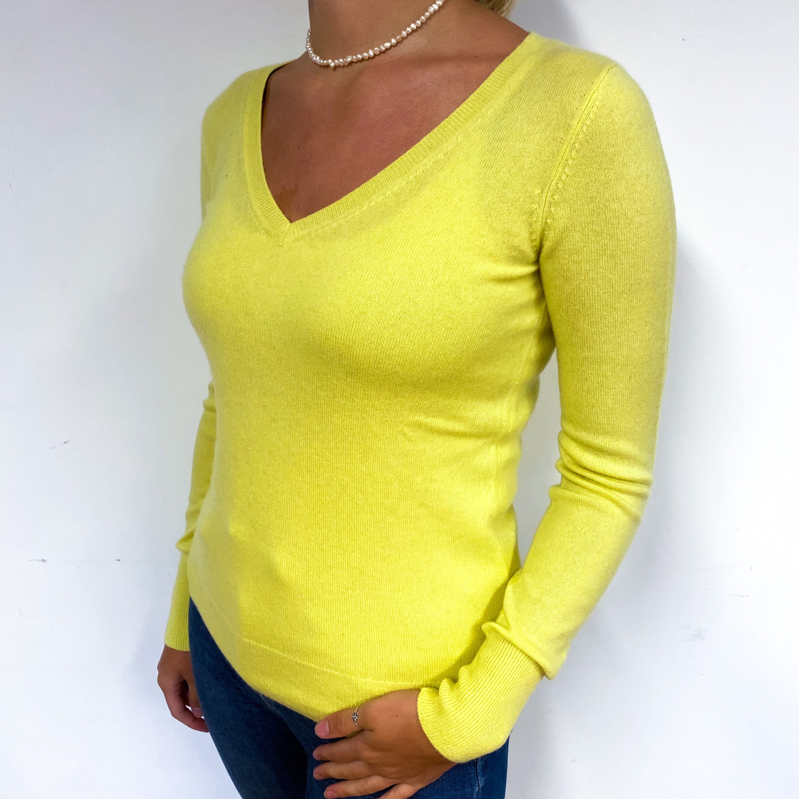 Neon Yellow Cashmere V-Neck Jumper Small