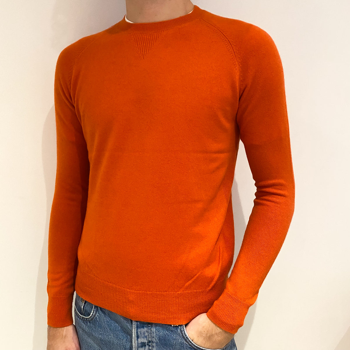 Men's Tangerine Orange Cashmere Crew Neck Jumper Medium
