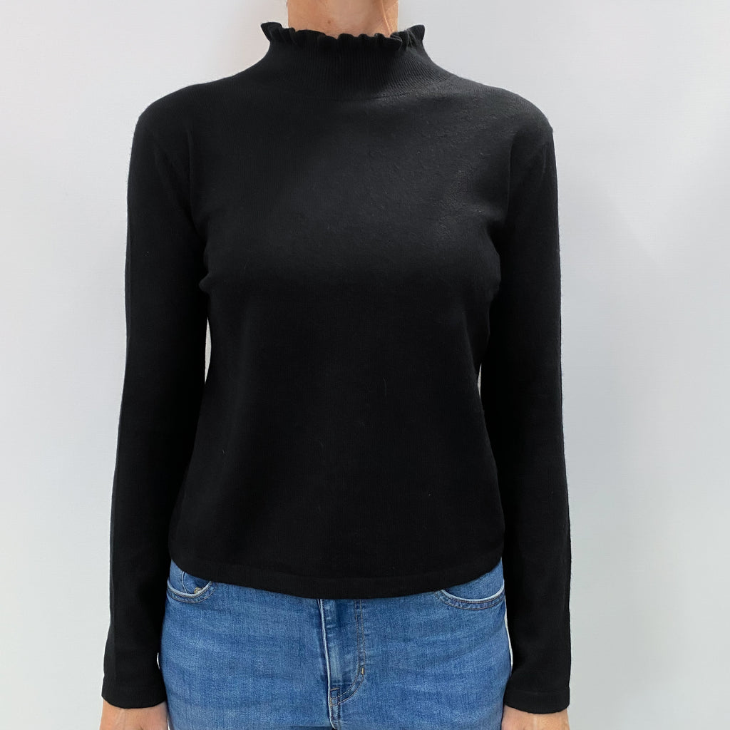 Black Cashmere Ruffled Turtle Neck Jumper Small