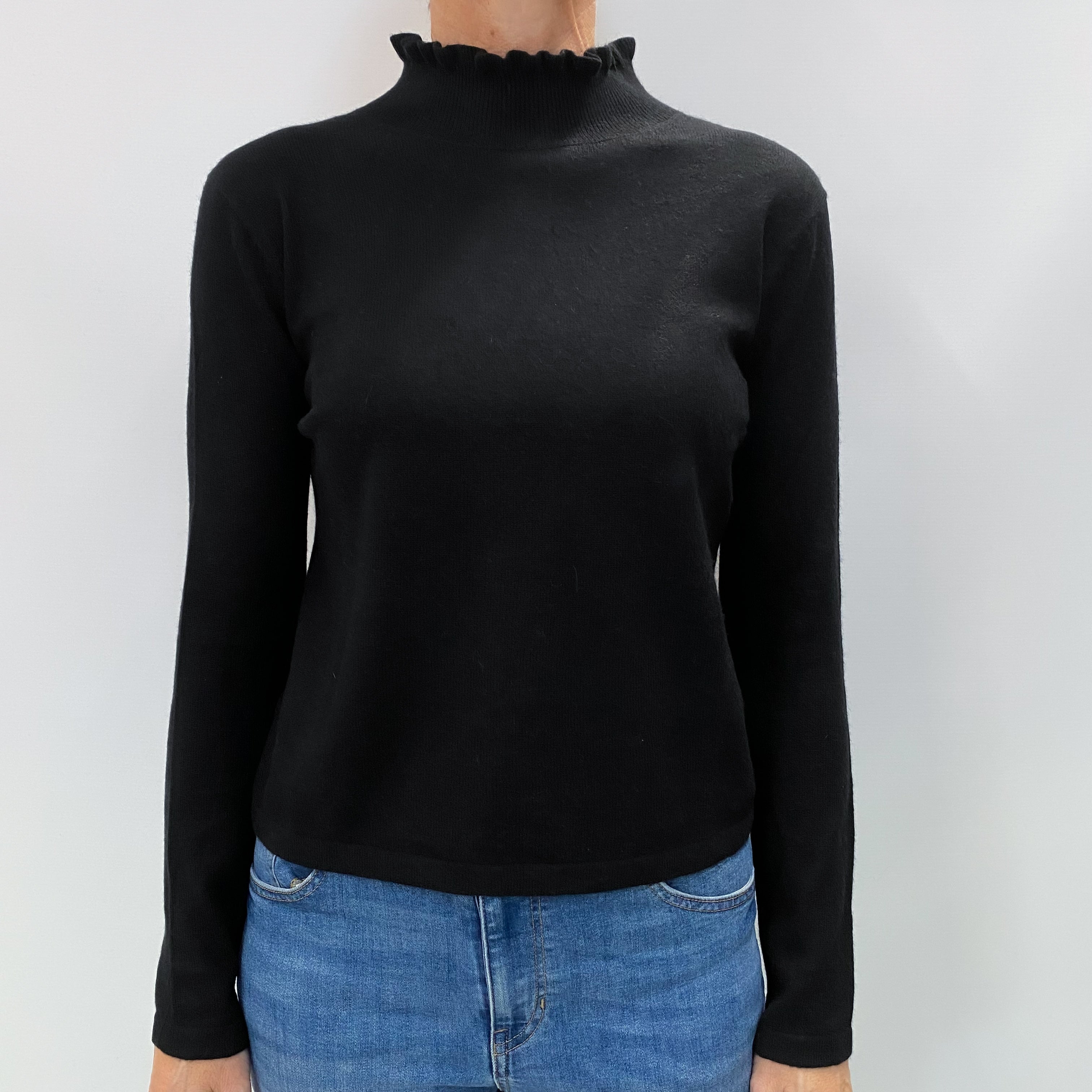 Black Cashmere Ruffled Turtle Neck Jumper Small