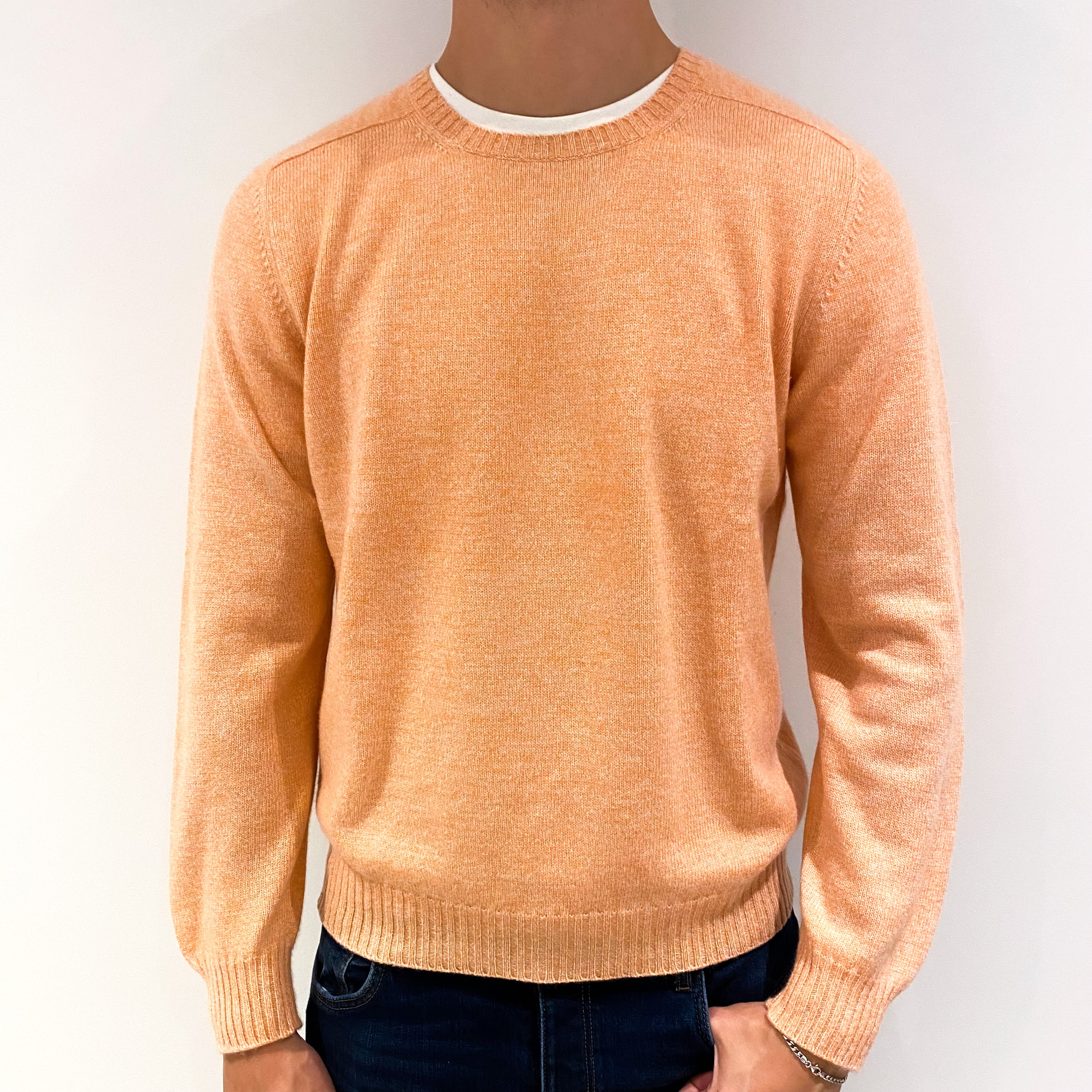 Men's Peachy Orange Cashmere Crew Neck Jumper Extra Large