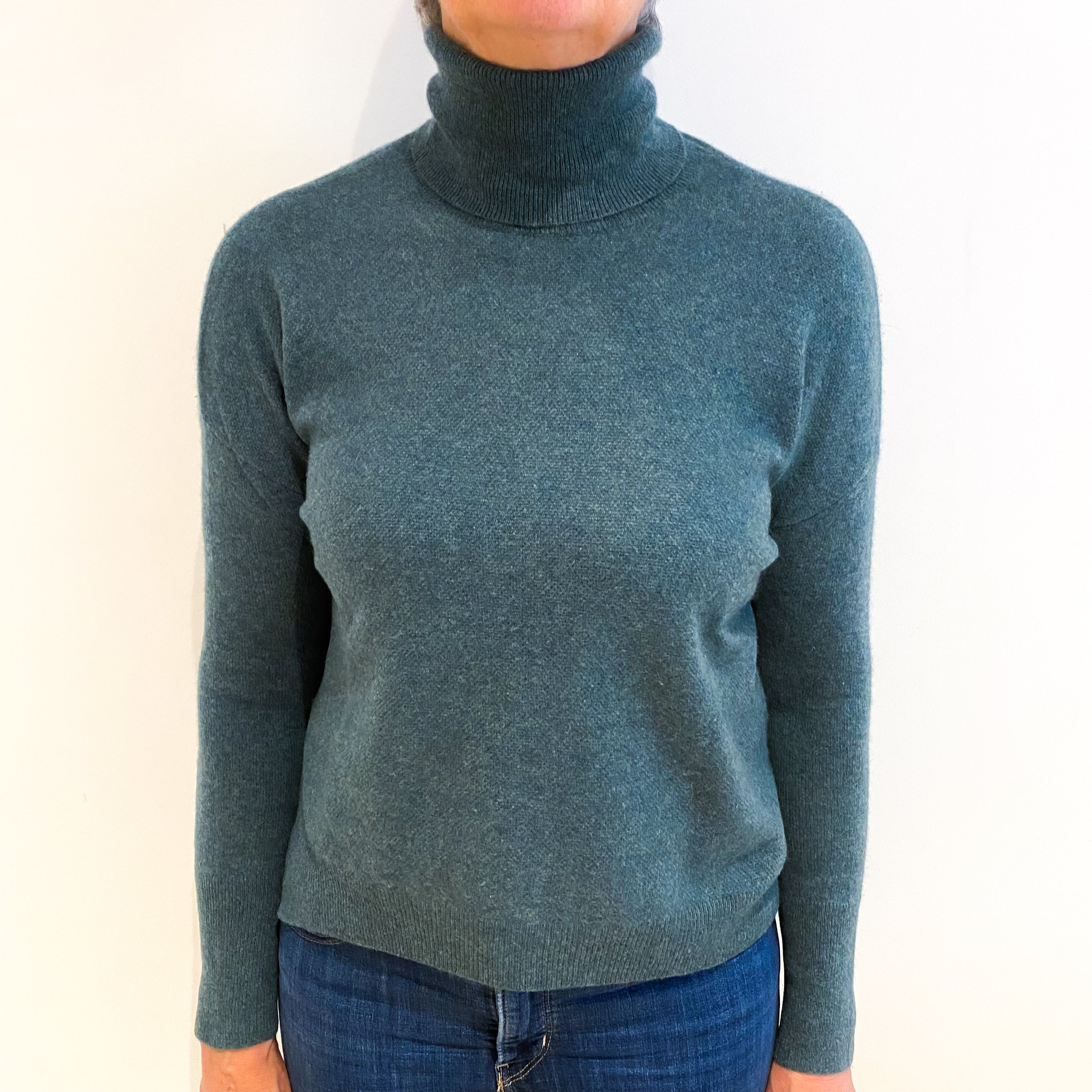 Spruce Green Cashmere Polo Neck Jumper Medium