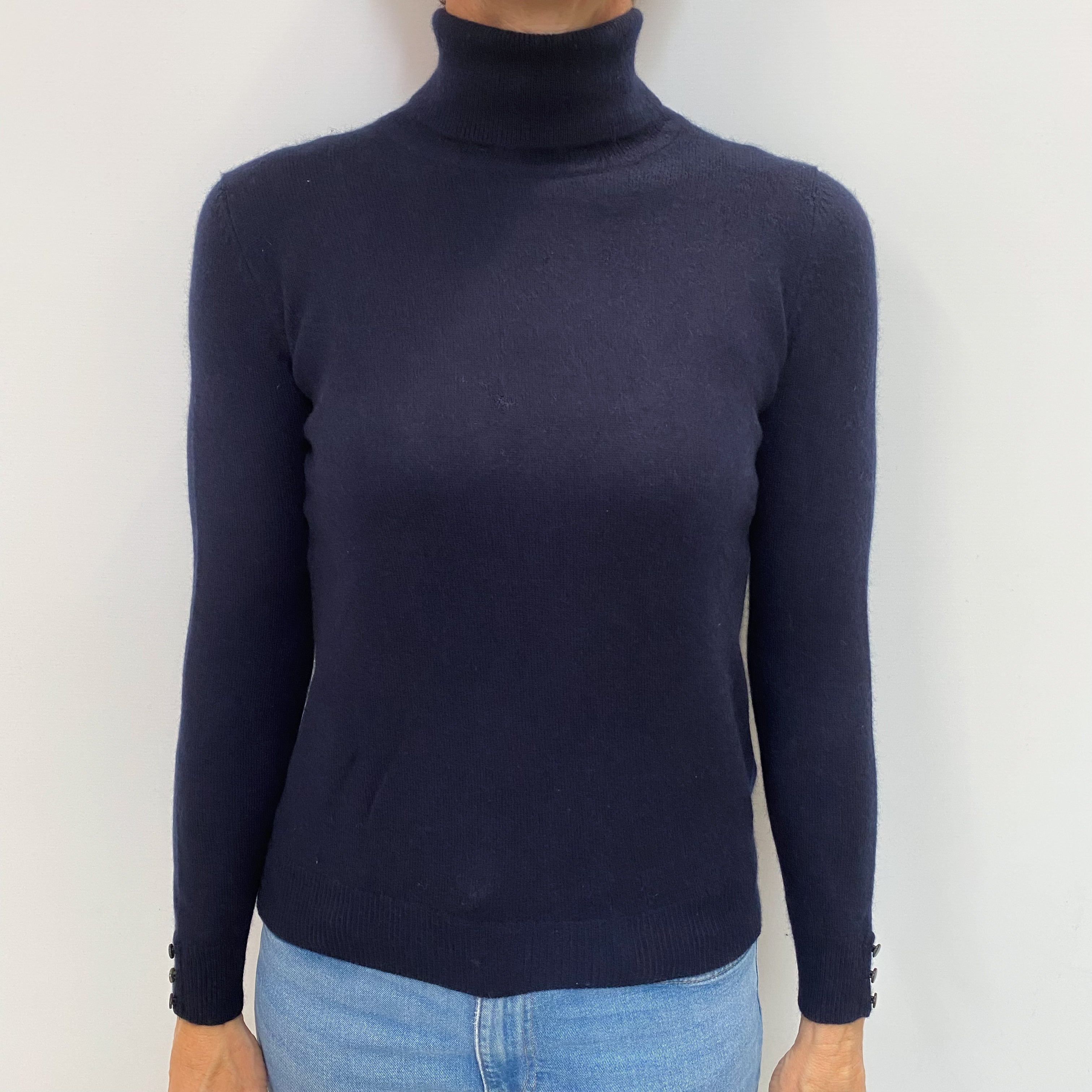Navy Blue Cashmere Polo Neck Jumper Small