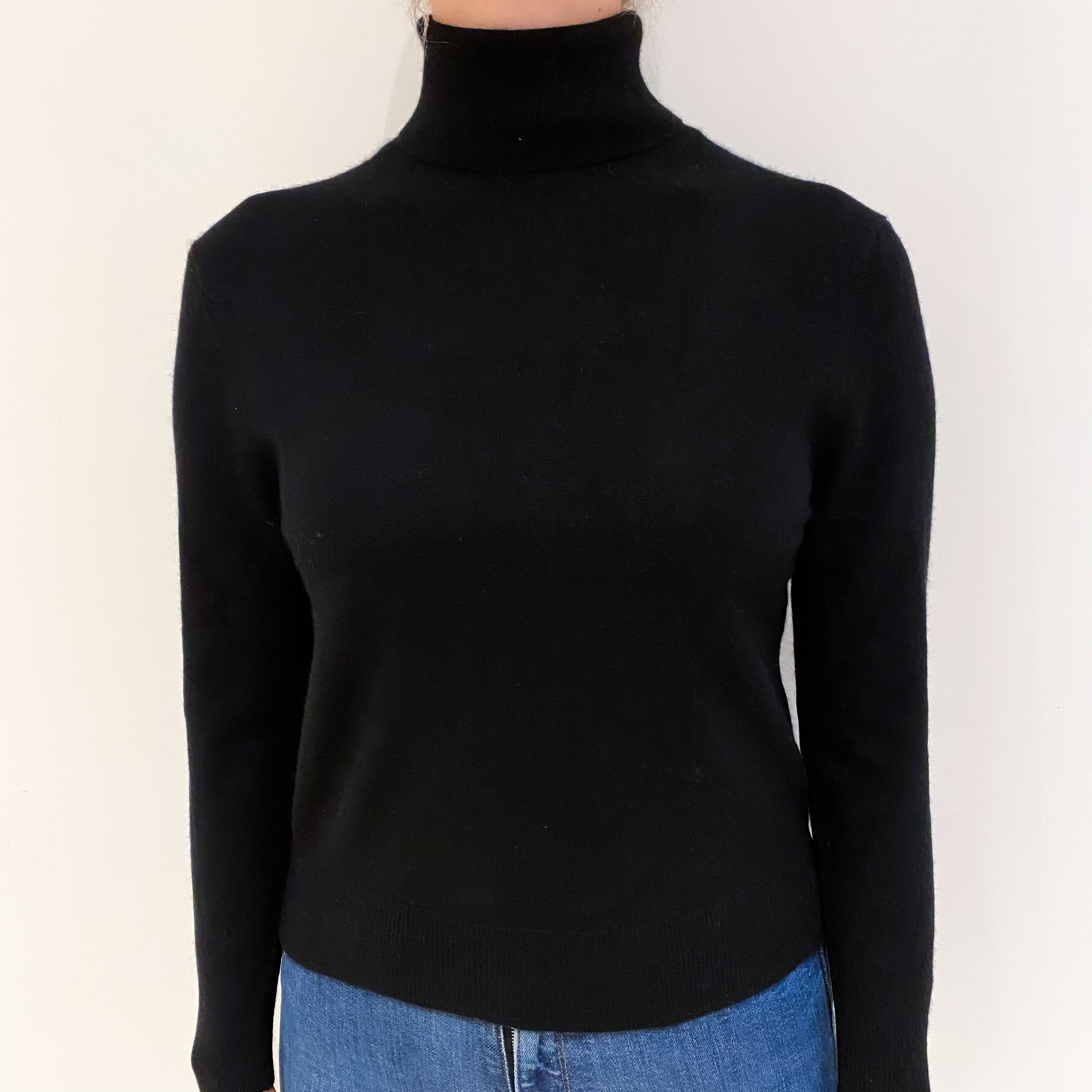 Black Cashmere Polo Neck Jumper Small