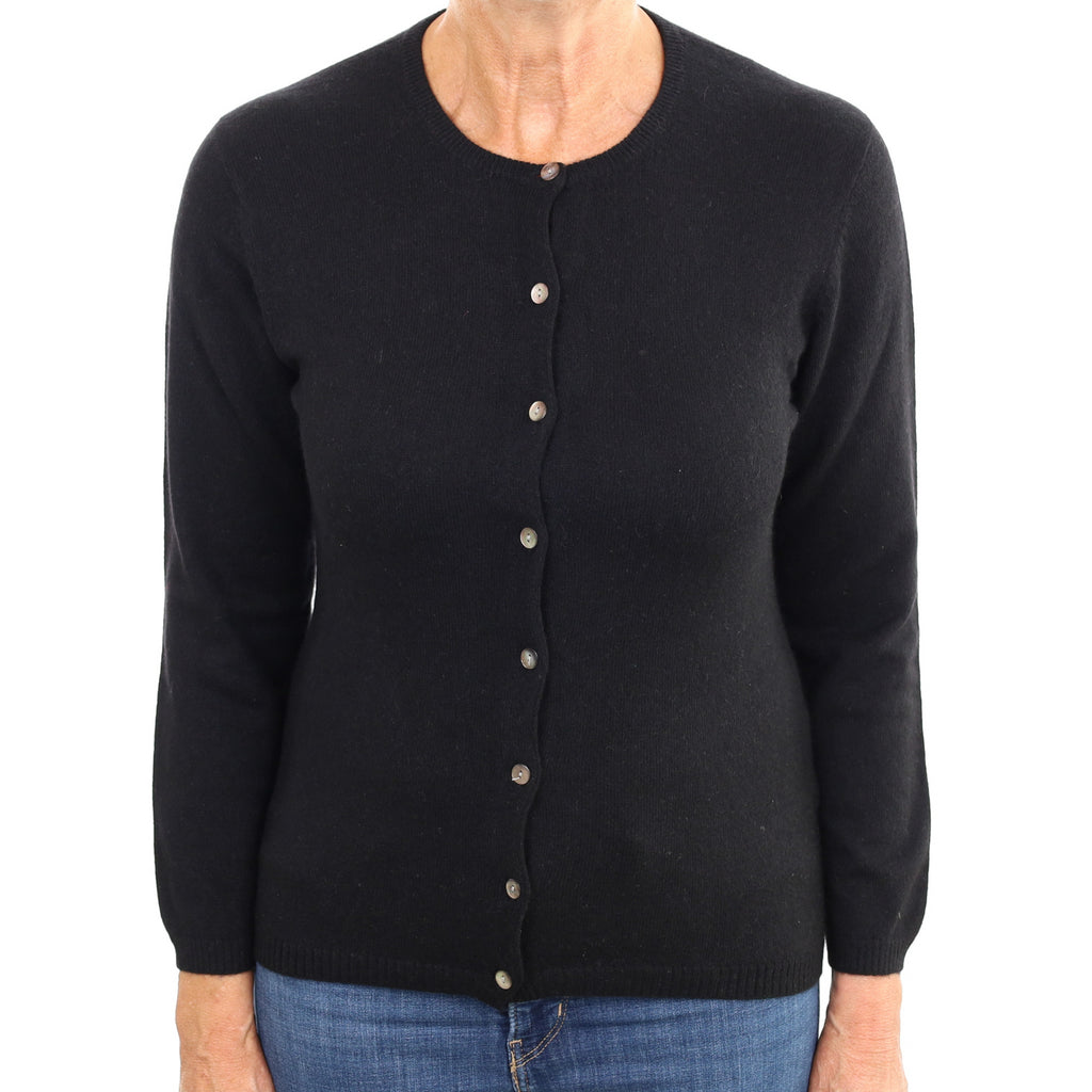 Black Cashmere Crew Neck Cardigan Medium