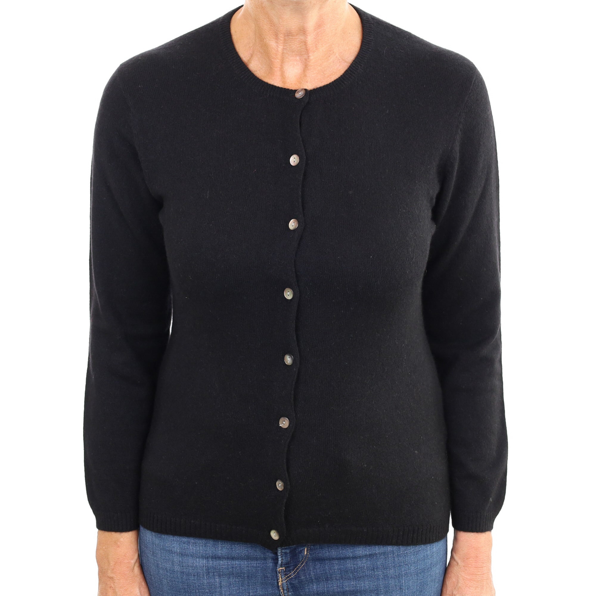 Black Cashmere Crew Neck Cardigan Medium