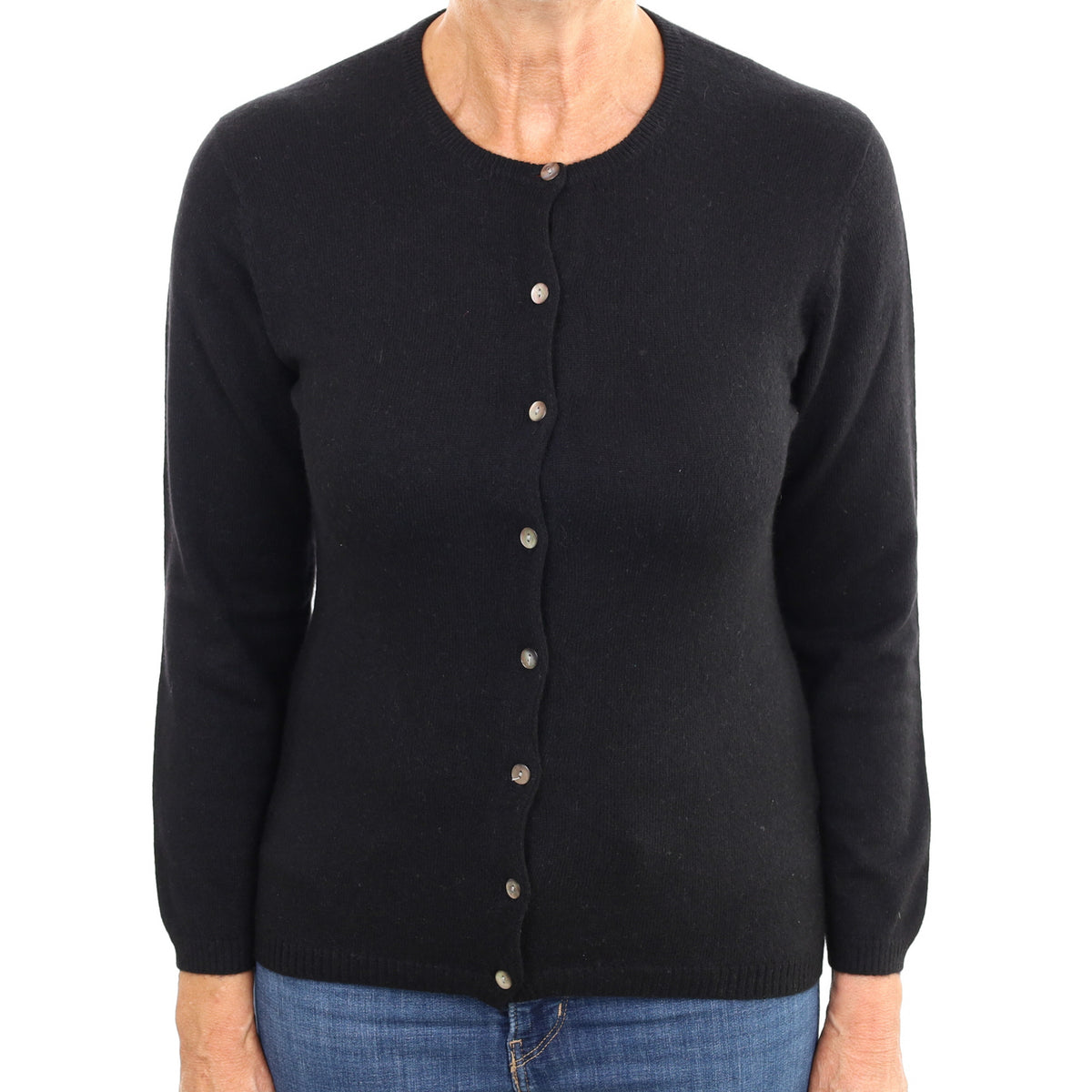 Black Cashmere Crew Neck Cardigan Medium