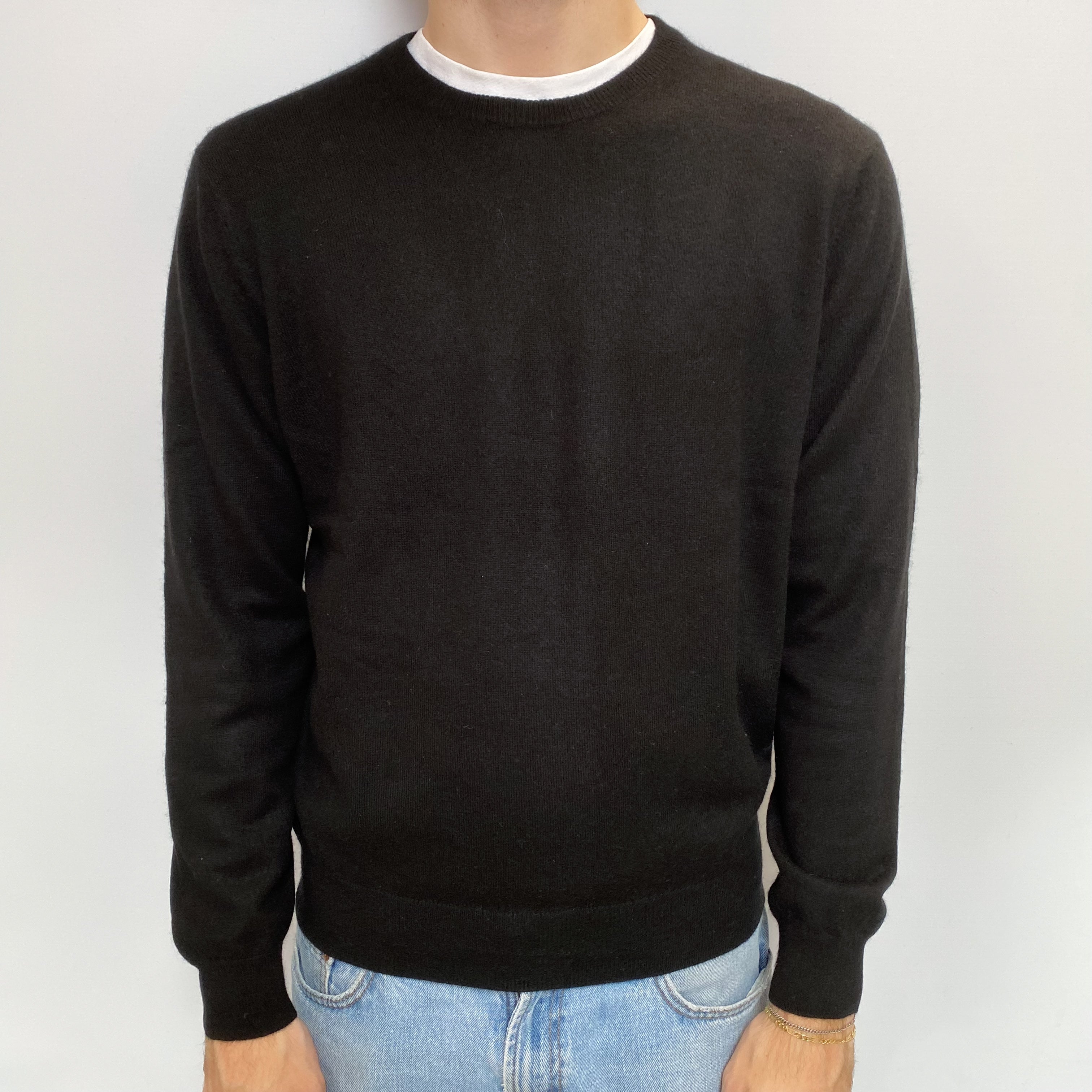 Men's Black Cashmere Crew Neck Jumper Large
