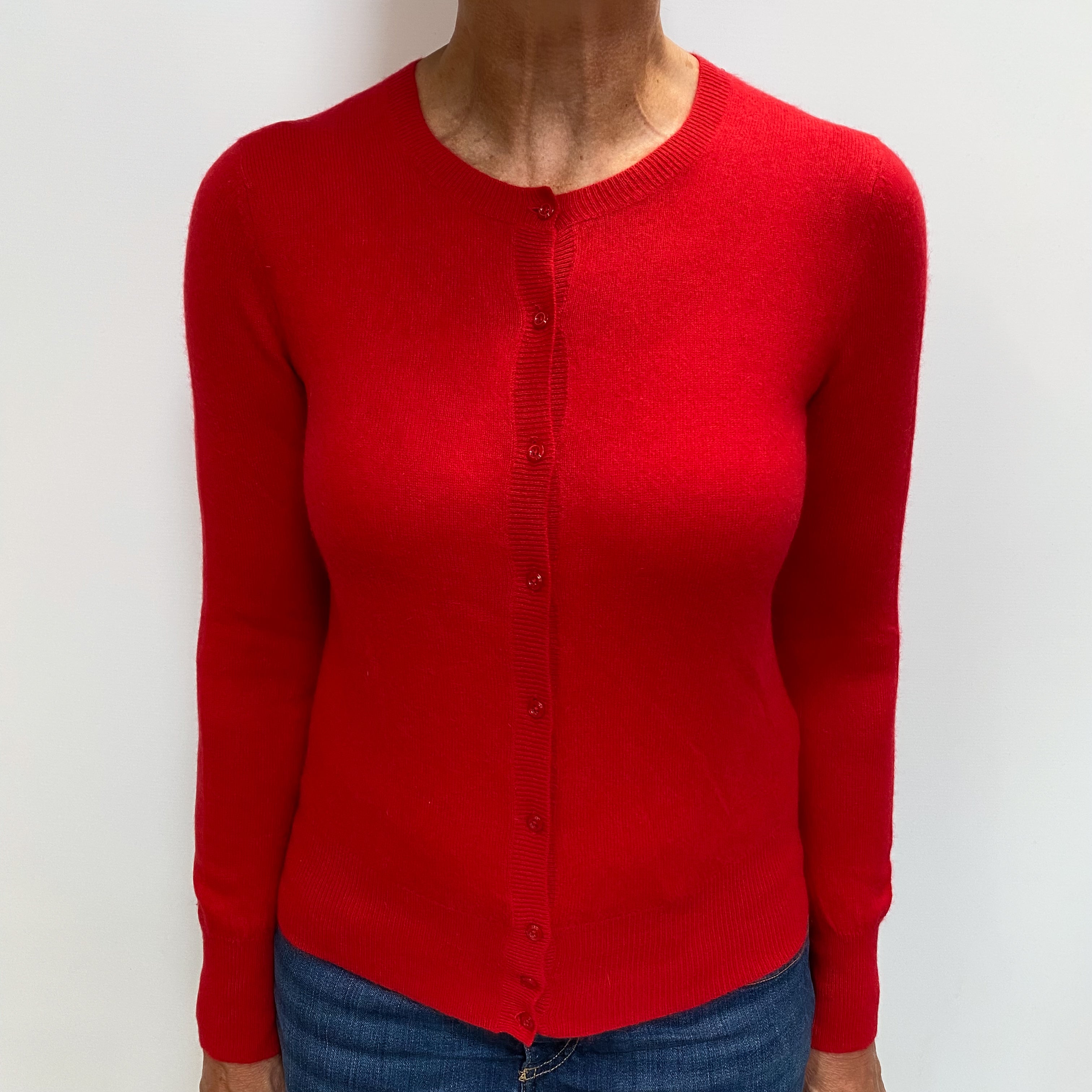 Berry Red Cashmere Crew Cardigan Medium