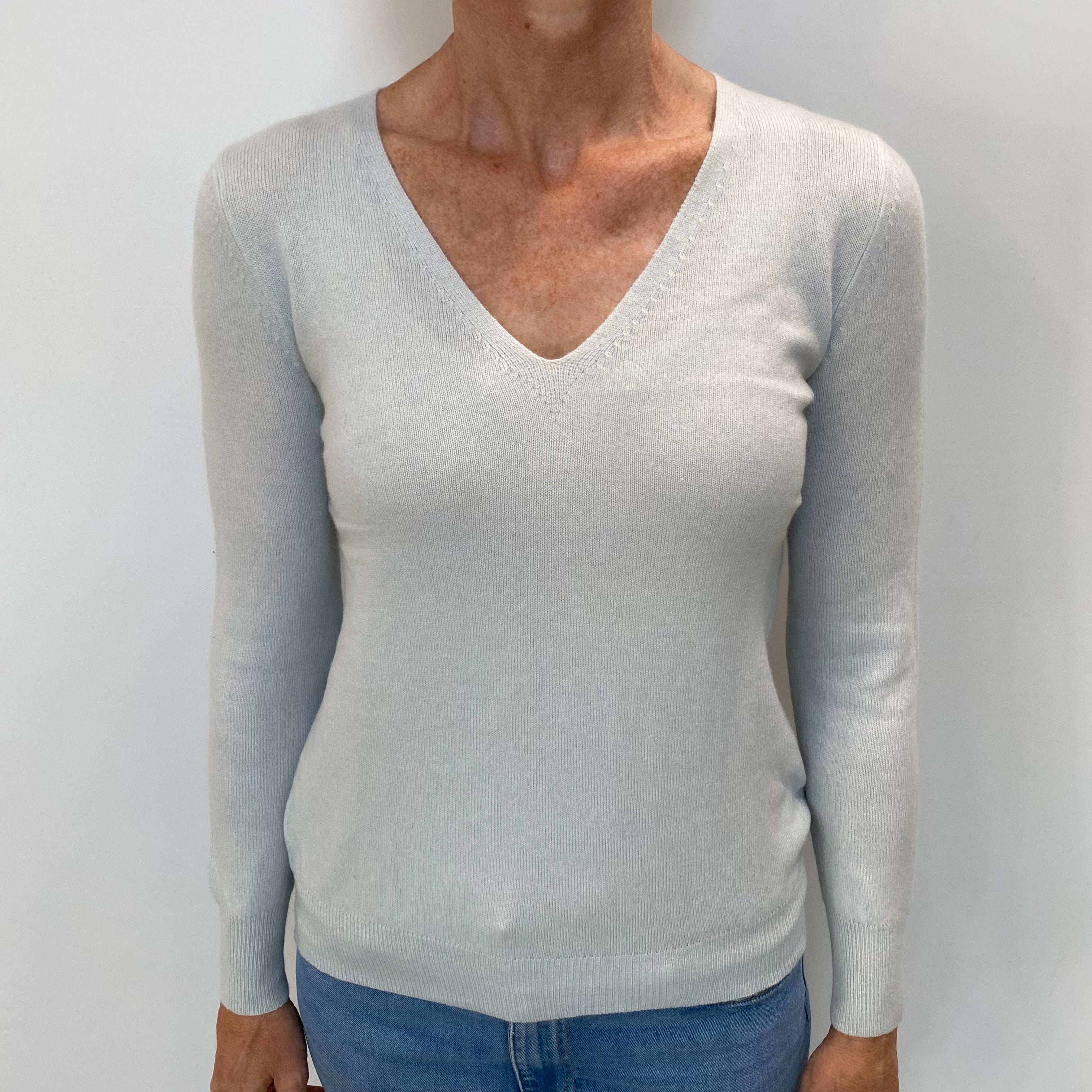 Ice Blue Cashmere V Neck Jumper Small
