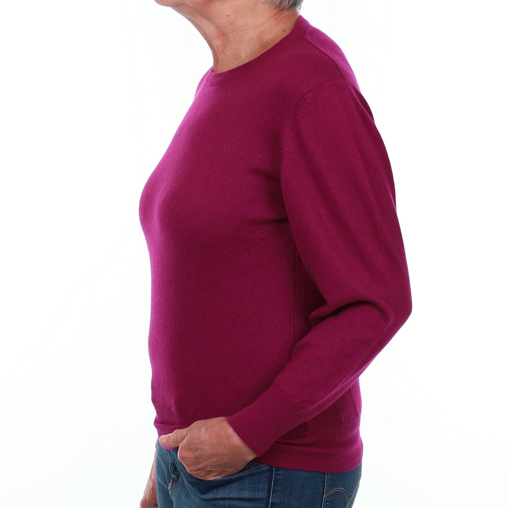 Deep Cherry Pink Cashmere Crew Neck Jumper Medium