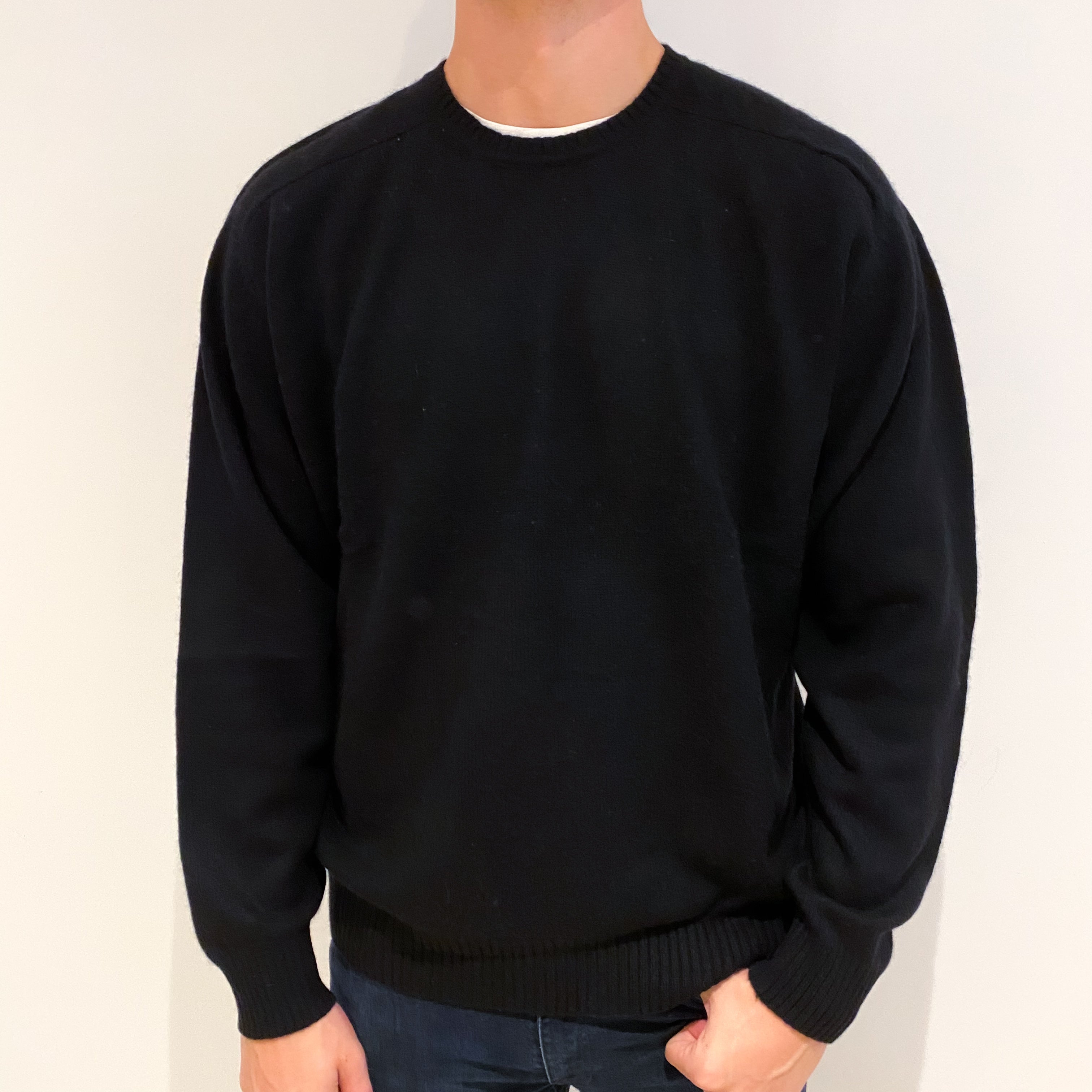 Men's Black Cashmere Crew Neck Jumper Extra Extra Large