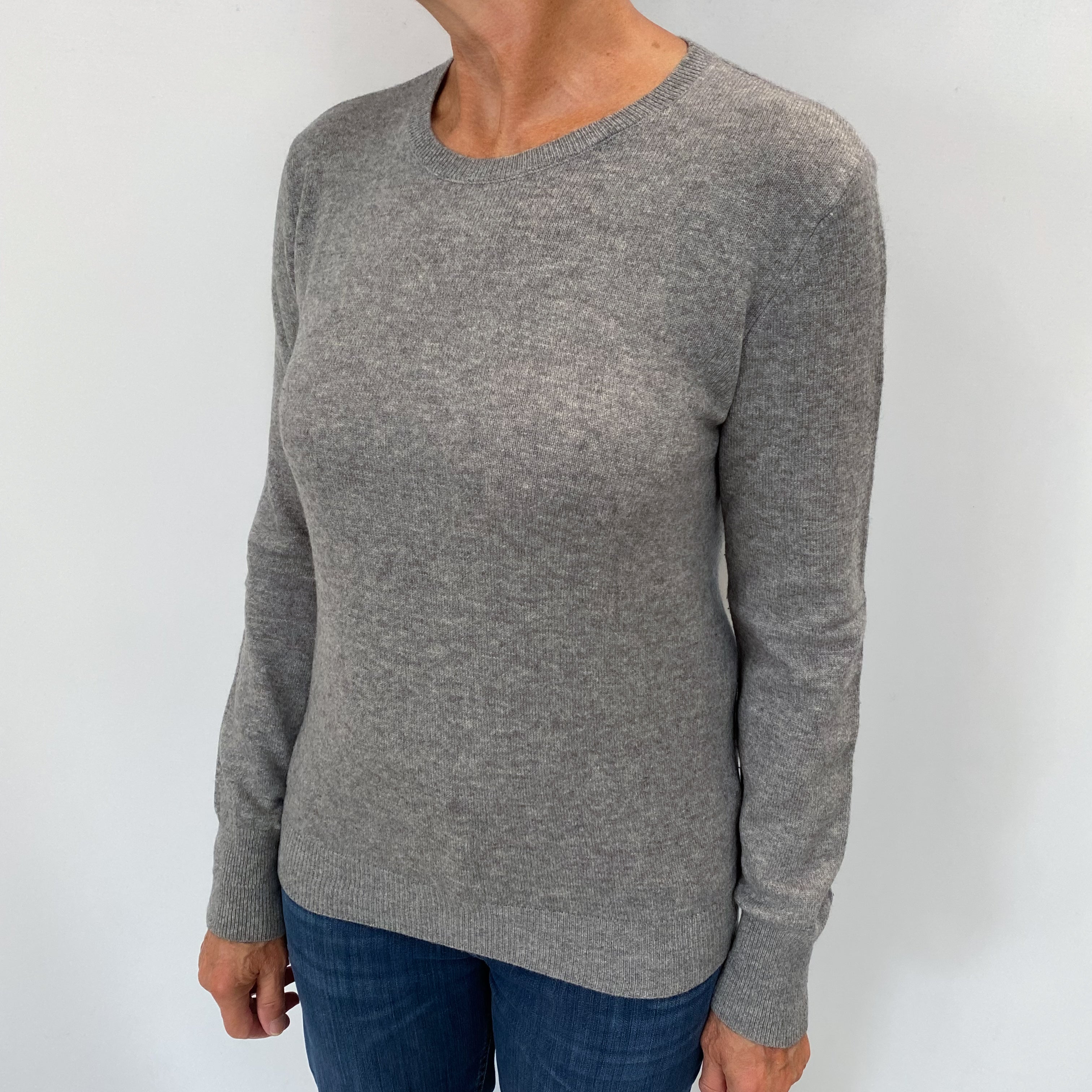 Steel Grey Cashmere Crew Neck Jumper Medium