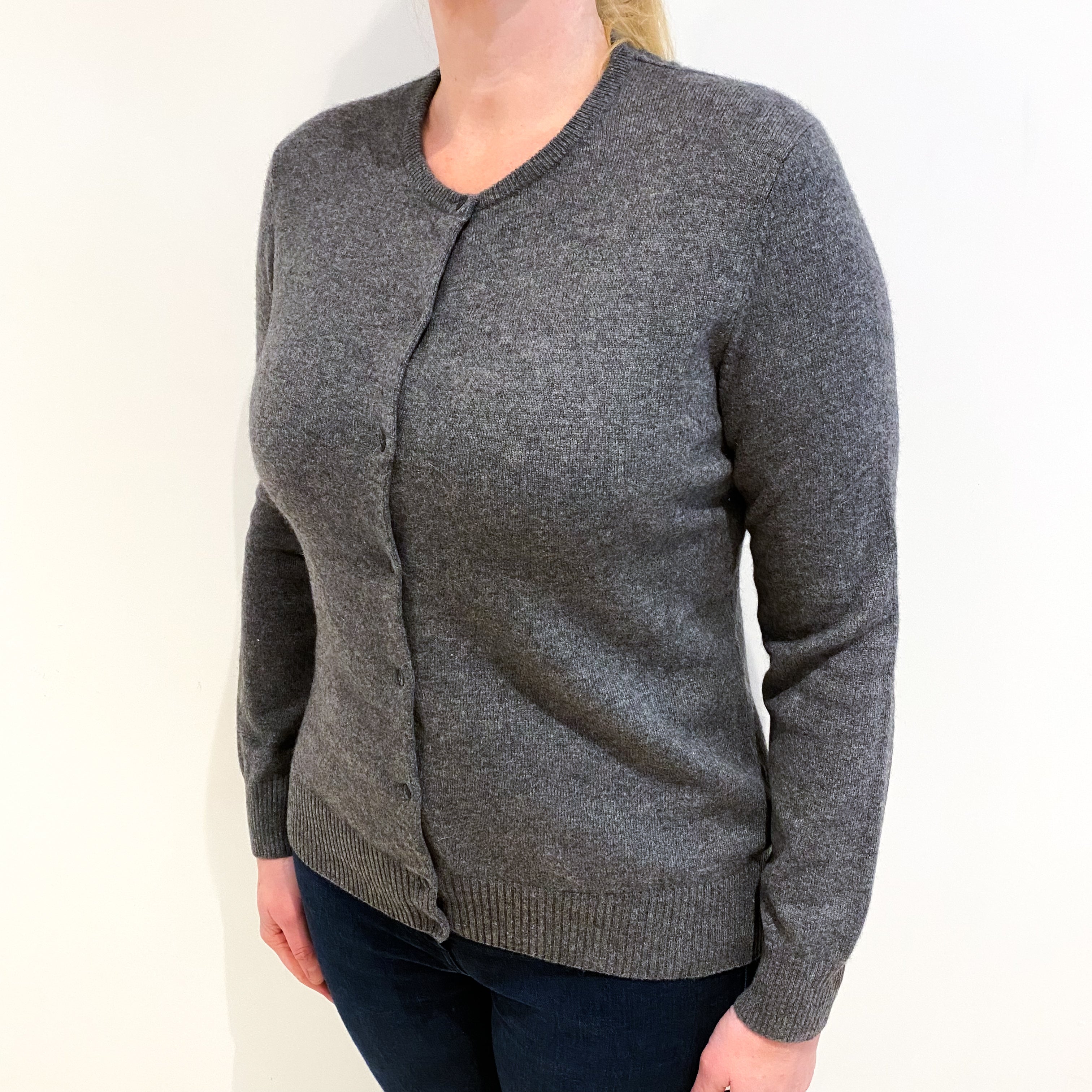 Slate Grey Cashmere Crew Neck Cardigan Large