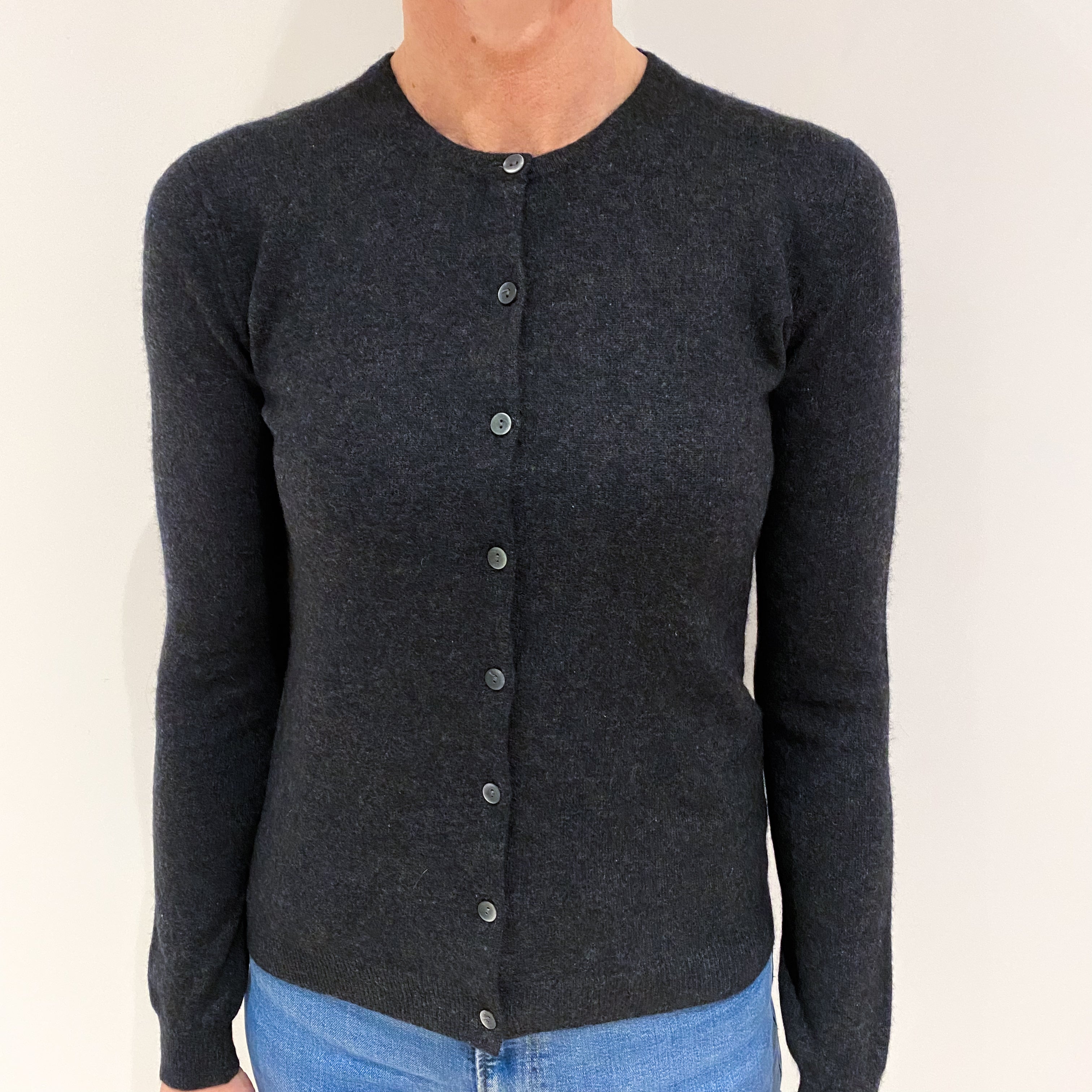 Charcoal Grey Cashmere Crew Neck Cardigan Small