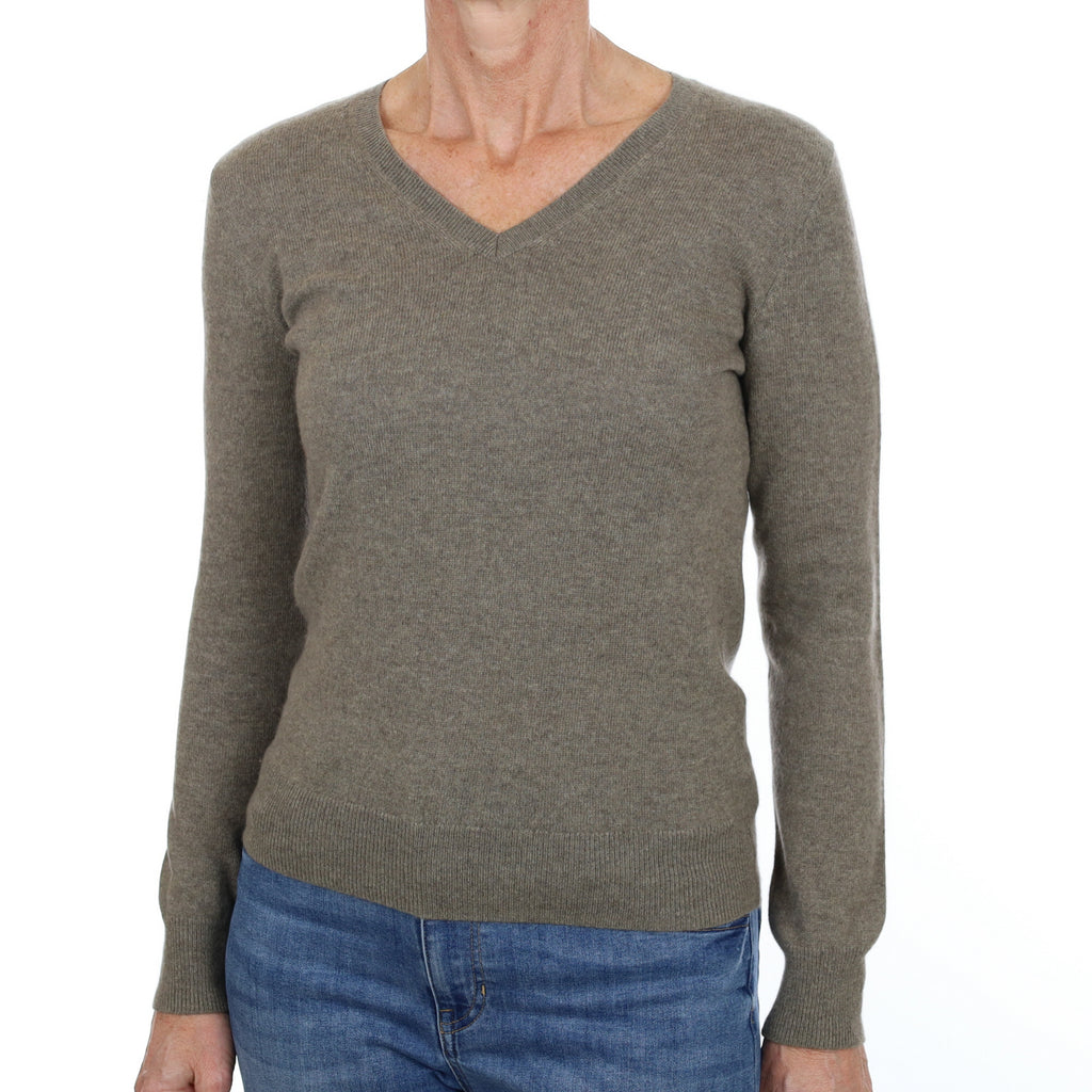 Sage Green Cashmere V Neck Jumper Small
