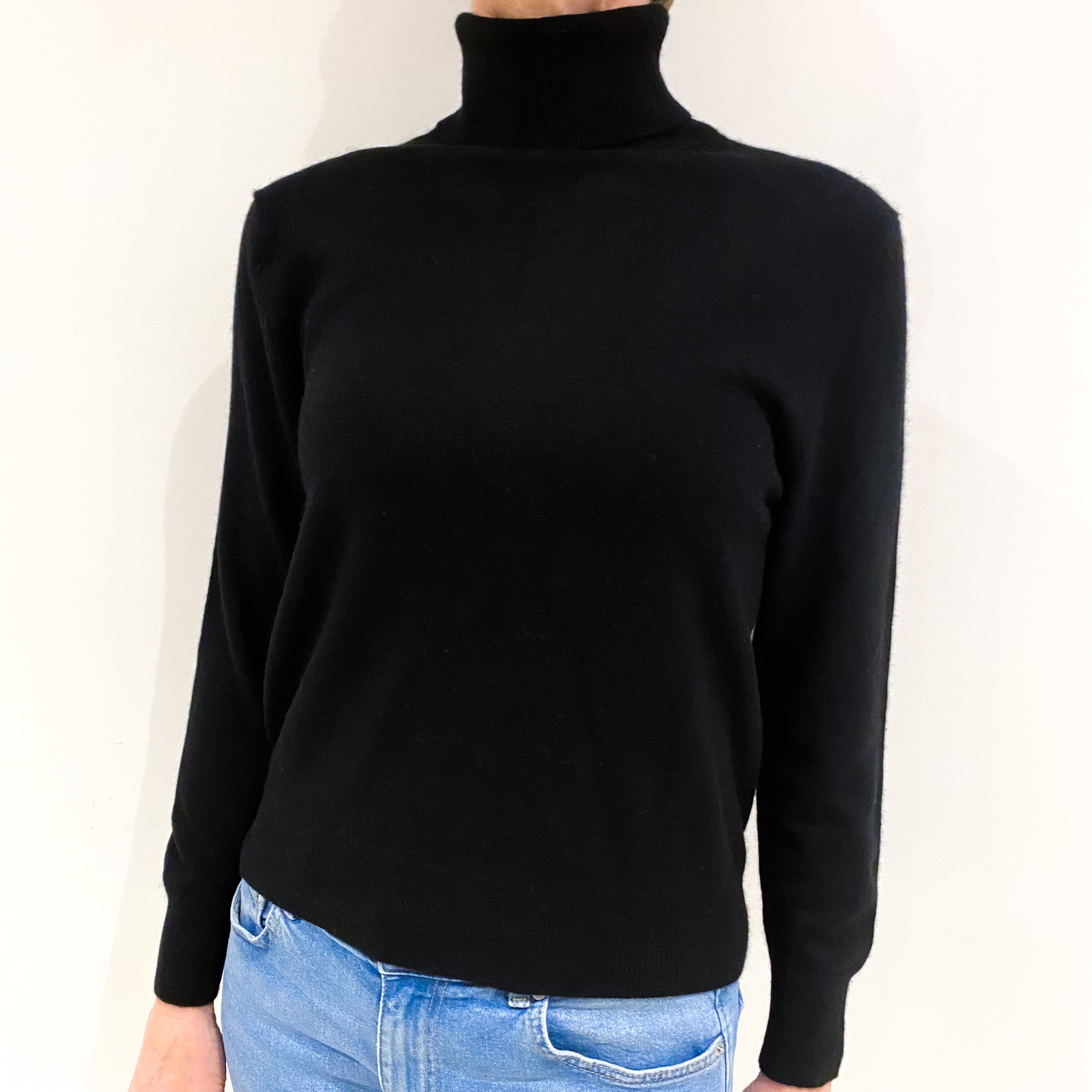 Black Cashmere Polo Neck Jumper Small