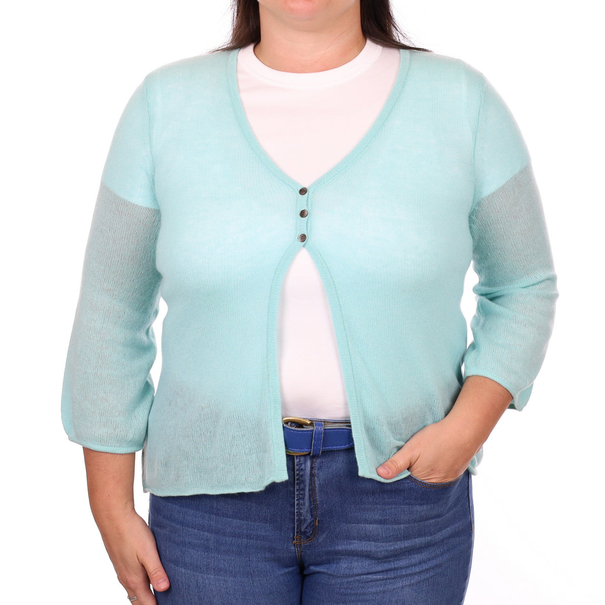 Deep Mint Green Cashmere V Neck Cardigan Large