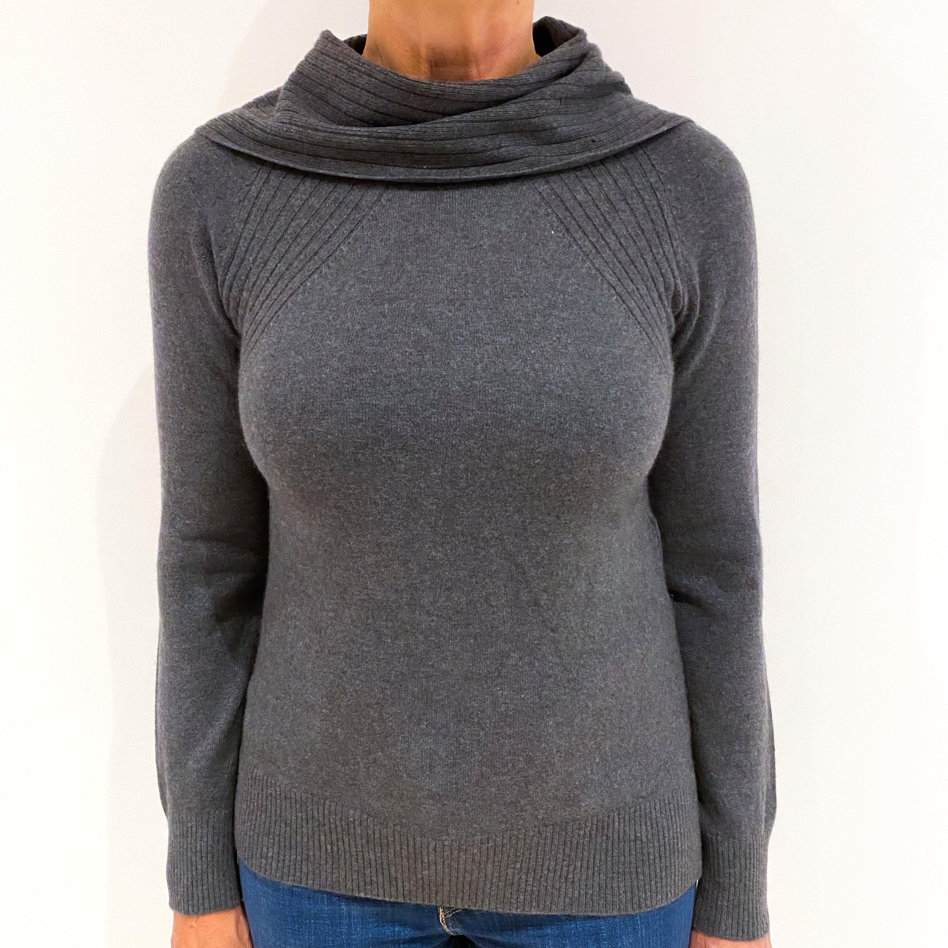 Slate Grey Cashmere Cowl Neck Jumper Medium