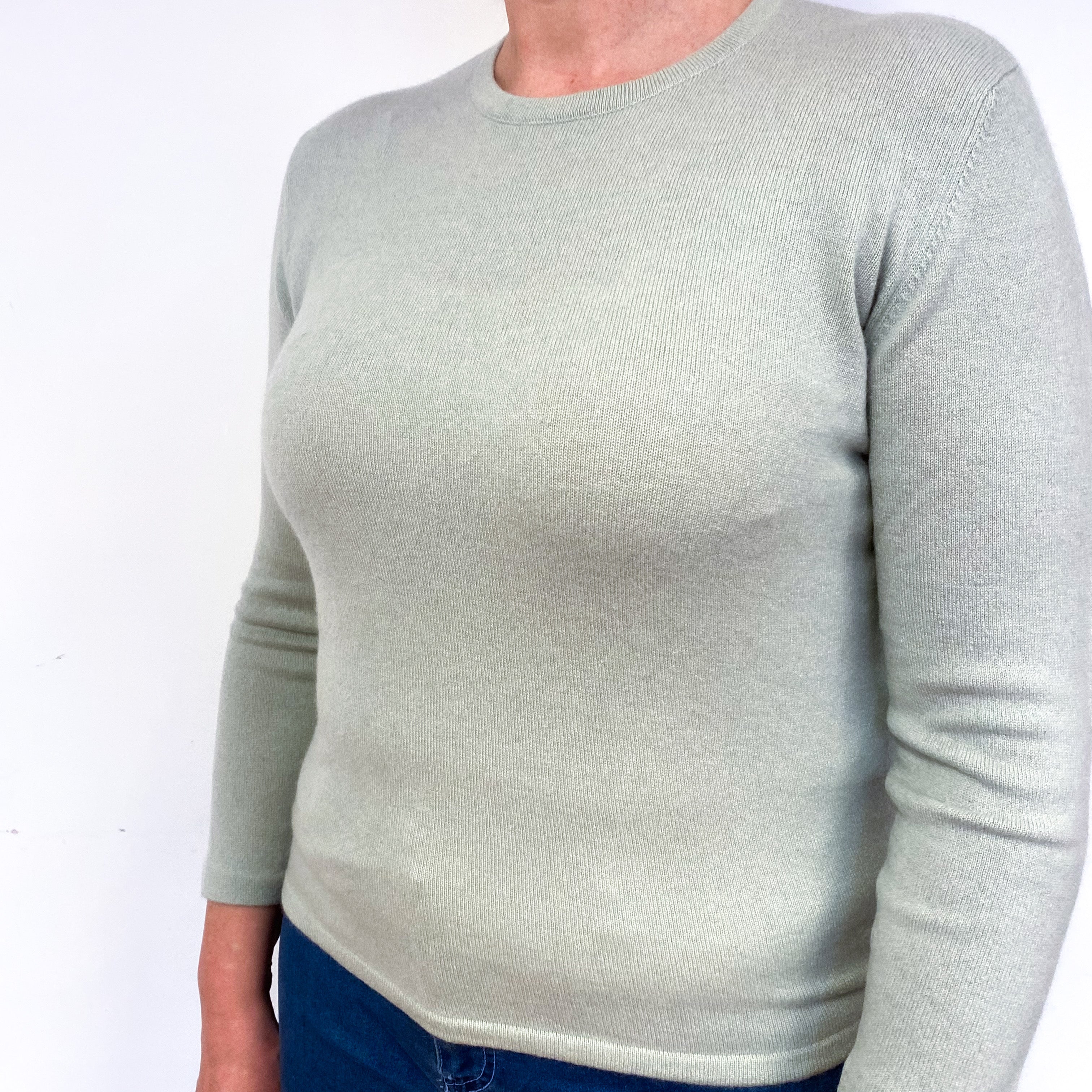 Pale Sage Green Cashmere Crew Neck Jumper Large