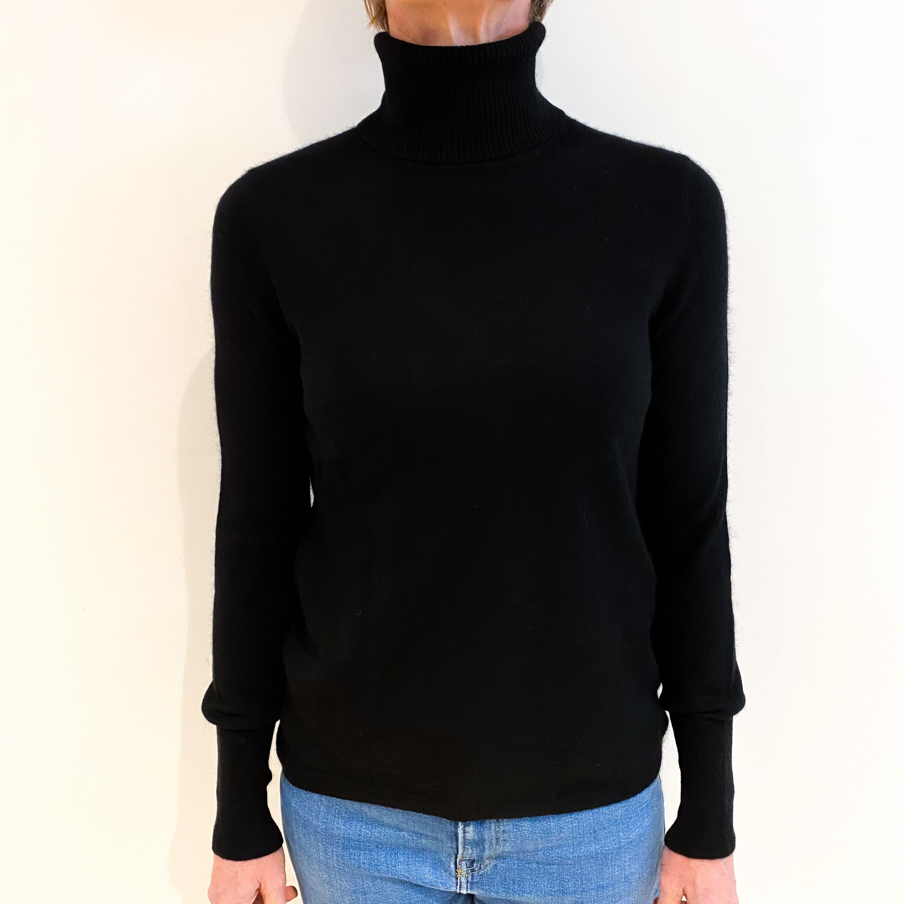 Black Cashmere Polo Neck Jumper Small