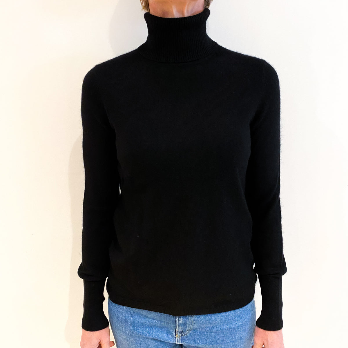 Black Cashmere Polo Neck Jumper Small