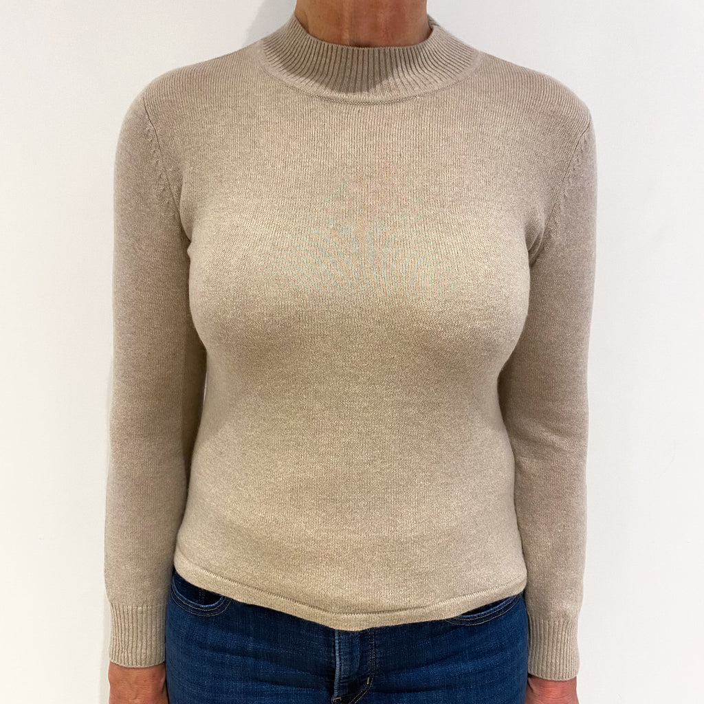 Buff Beige Cashmere Turtle Neck Jumper Medium
