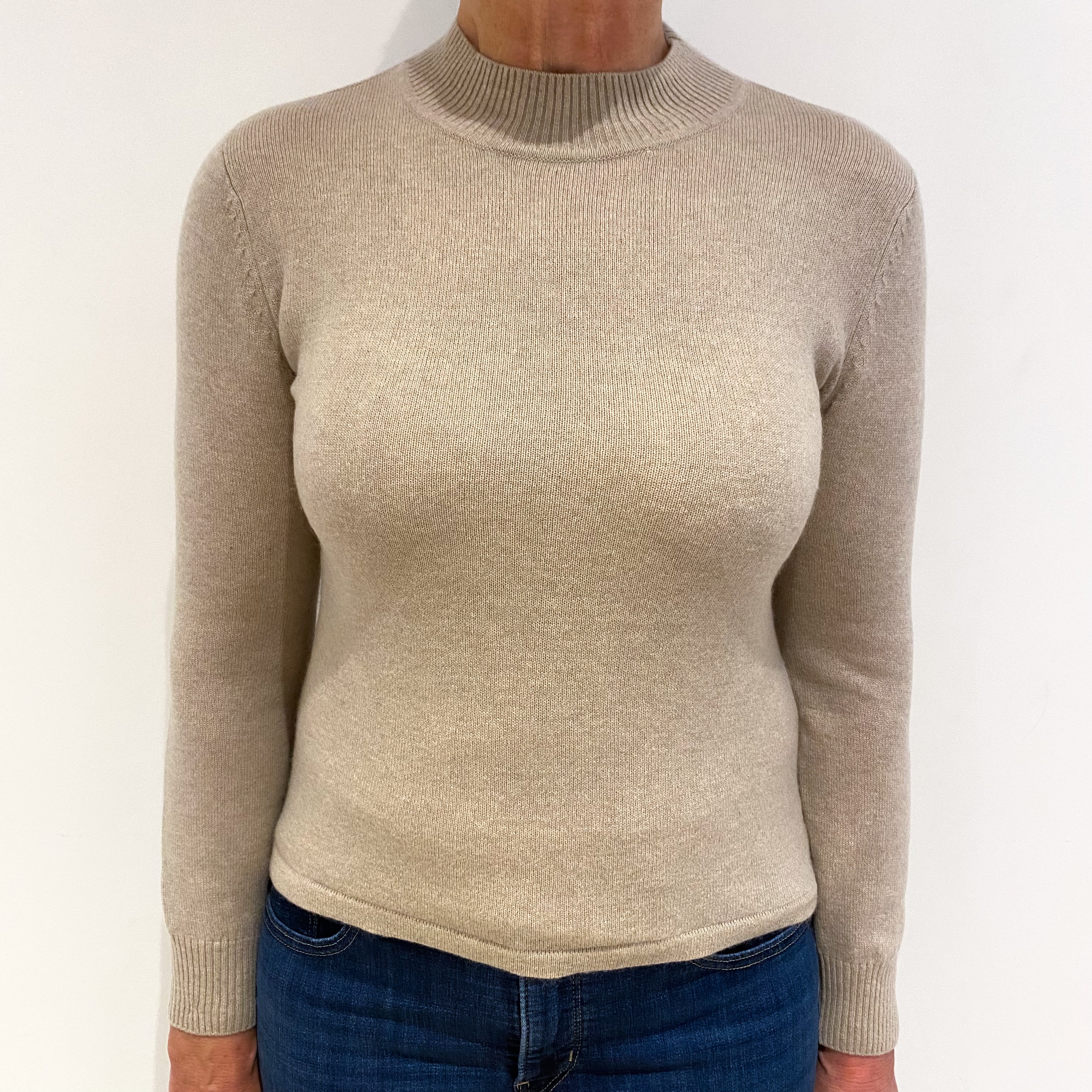Buff Beige Cashmere Turtle Neck Jumper Medium