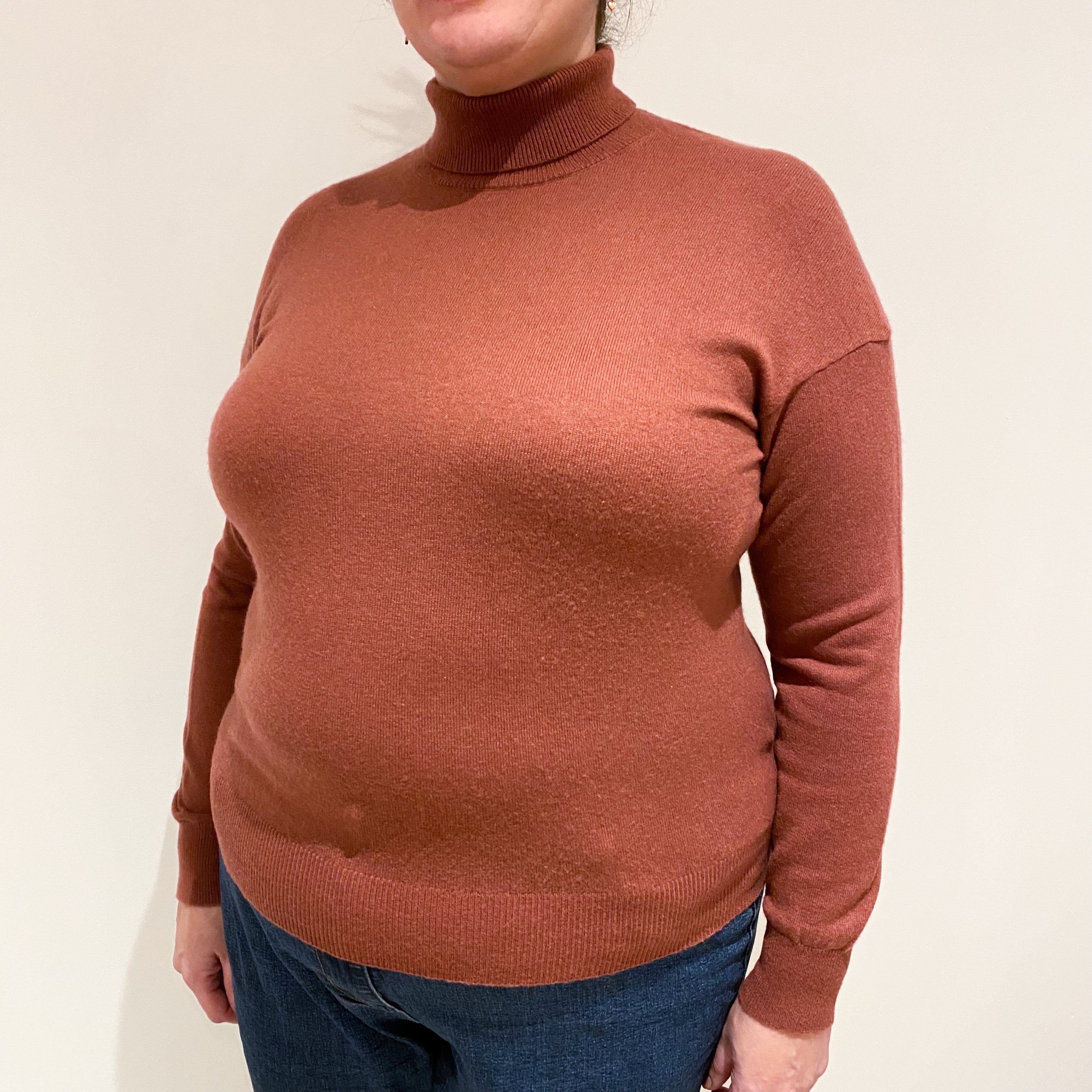 Brick Red Cashmere Polo Neck Jumper Extra Large
