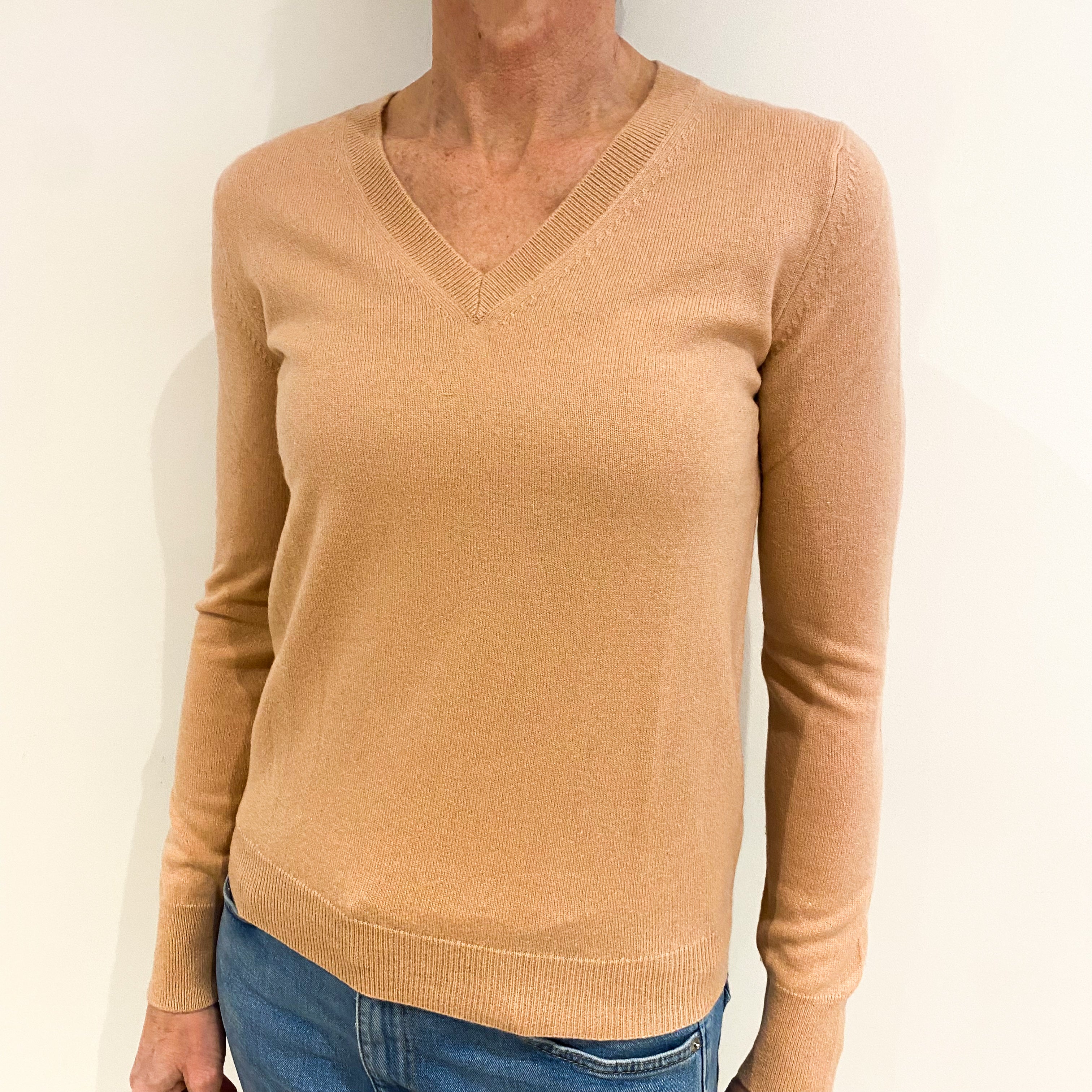 Nude Pink Cashmere V Neck Jumper Small