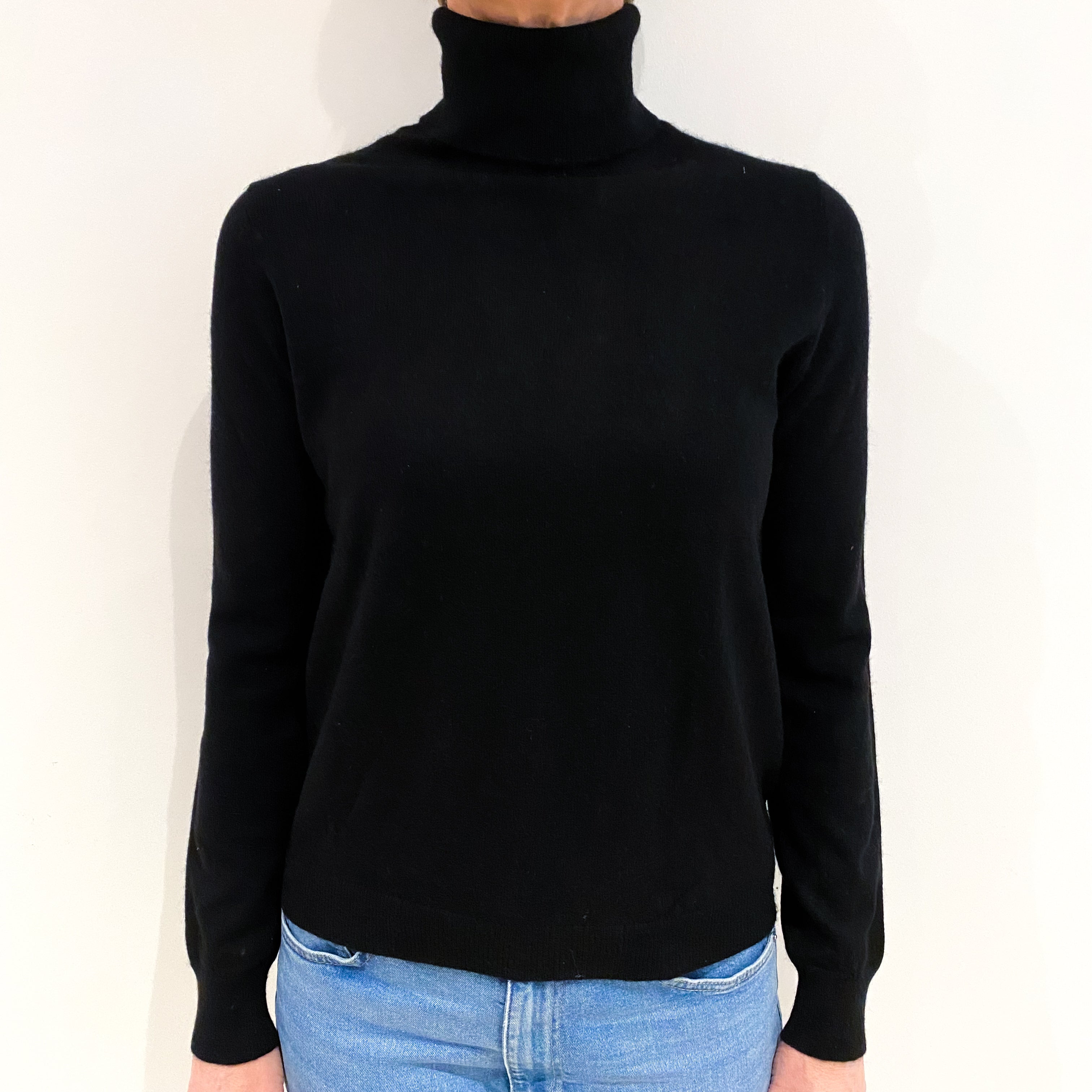 Black Cashmere Polo Neck Jumper Small