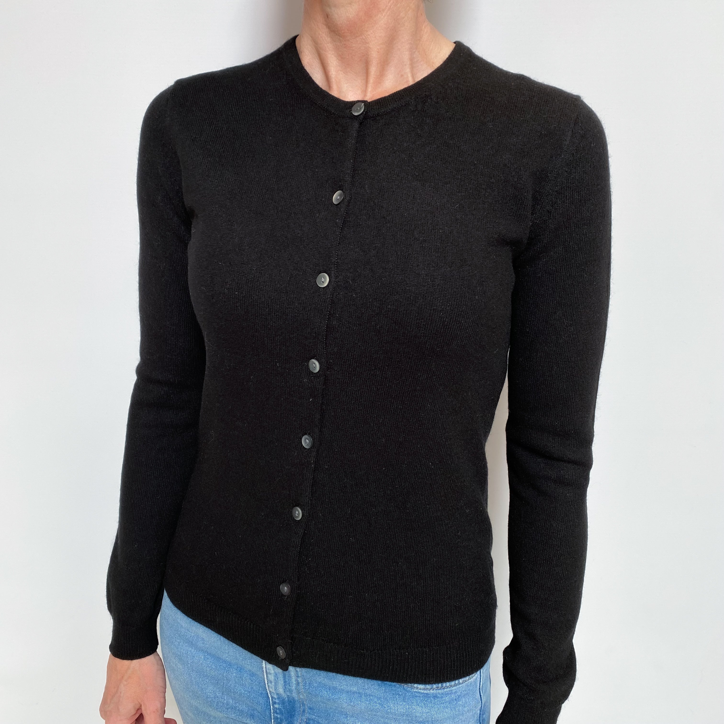 Black Cashmere Crew Neck Cardigan Small