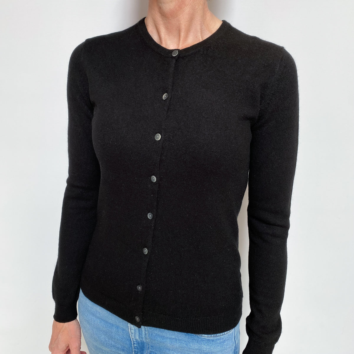 Black Cashmere Crew Neck Cardigan Small