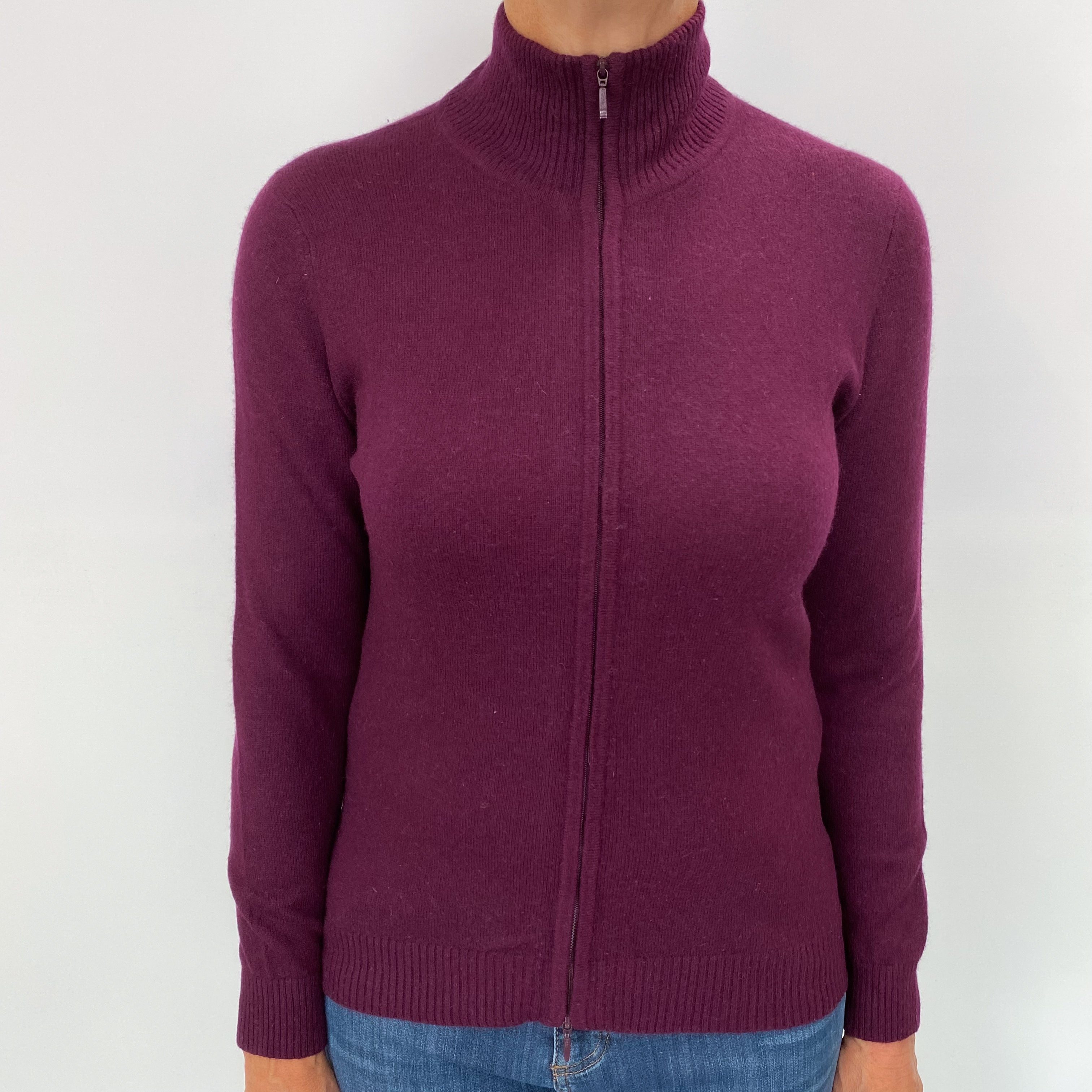 Aubergine Purple Cashmere Zip-Up Jumper Medium