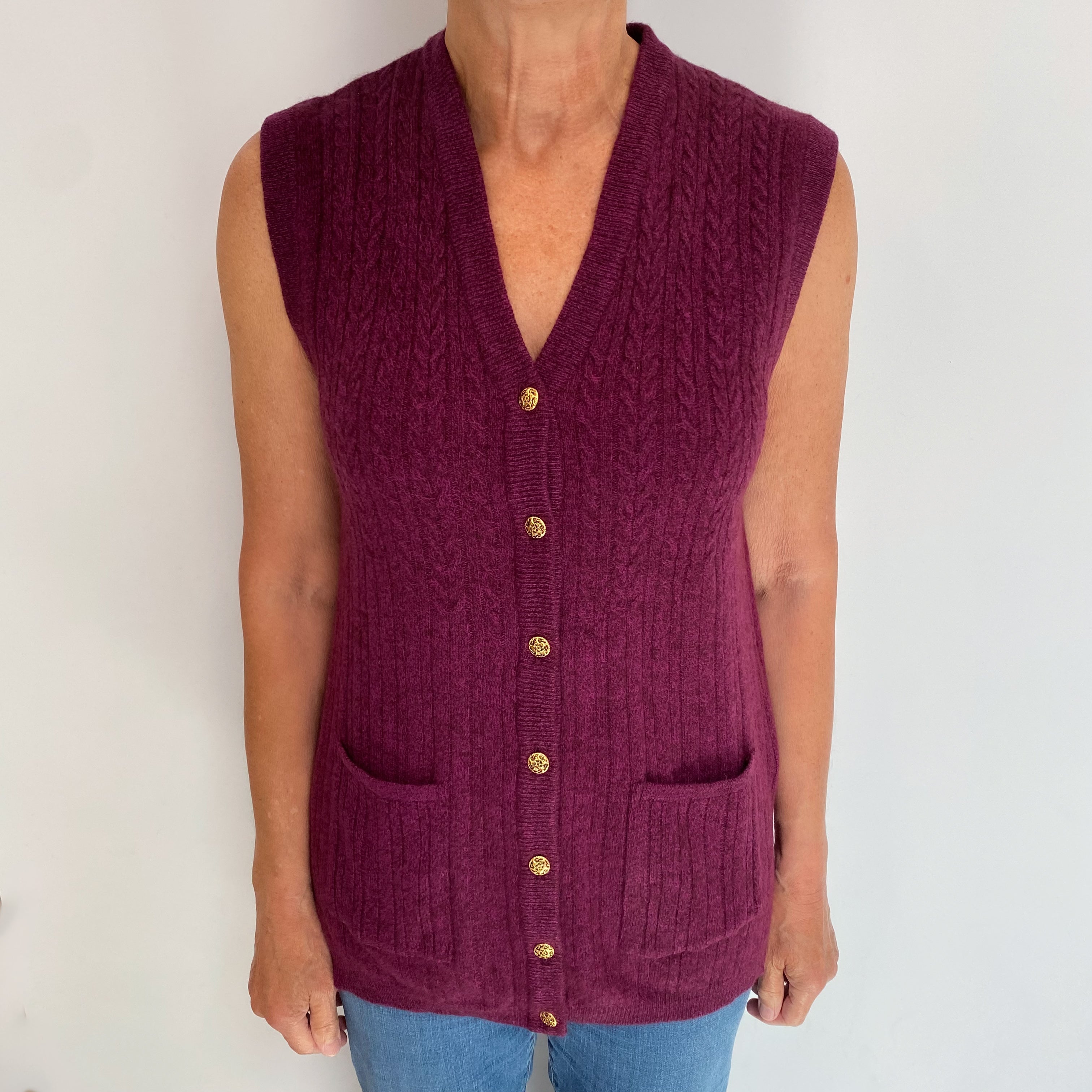 Mulberry Purple Mark Cashmere Sleeveless Cardigan Medium