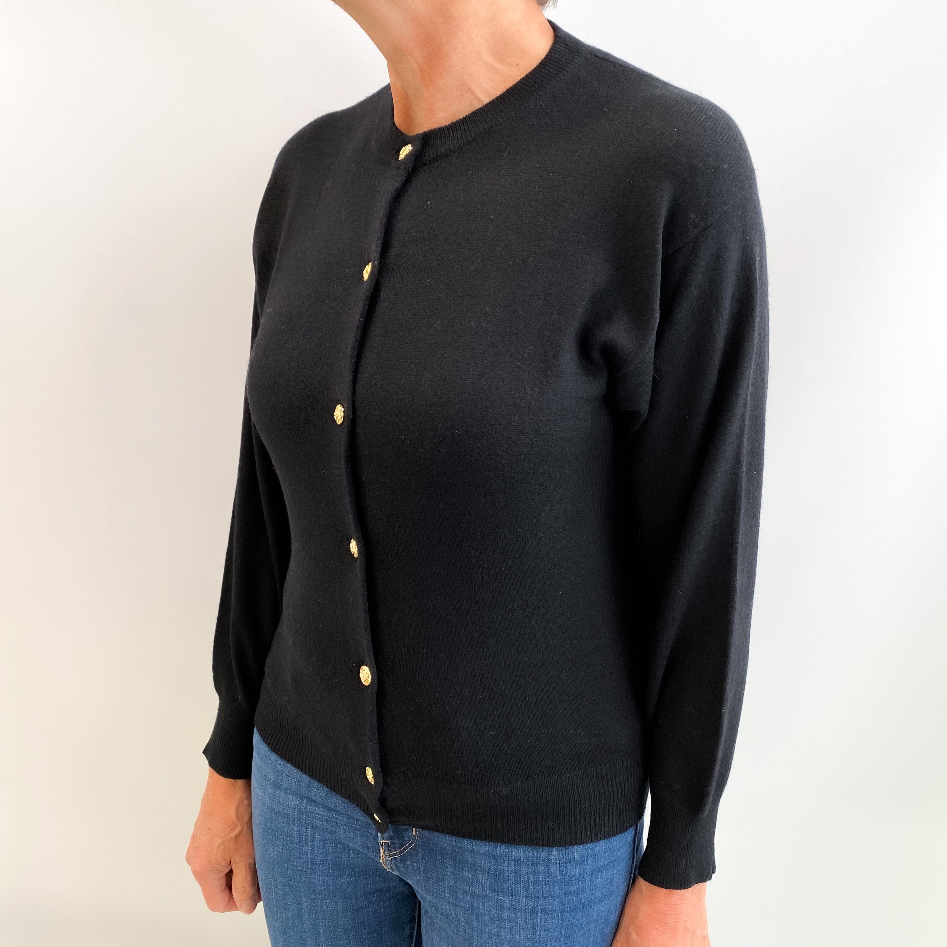 Black Cashmere Crew Neck Cardigan Medium