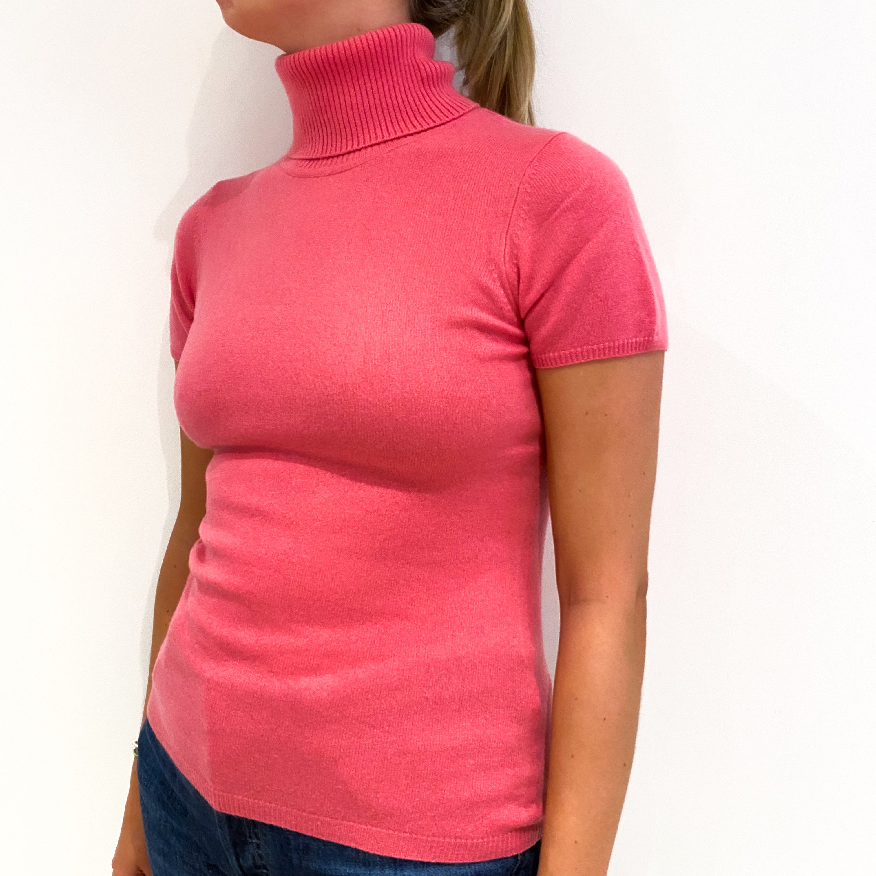 Sweet Pea Pink Short Sleeved Polo Neck Jumper Small