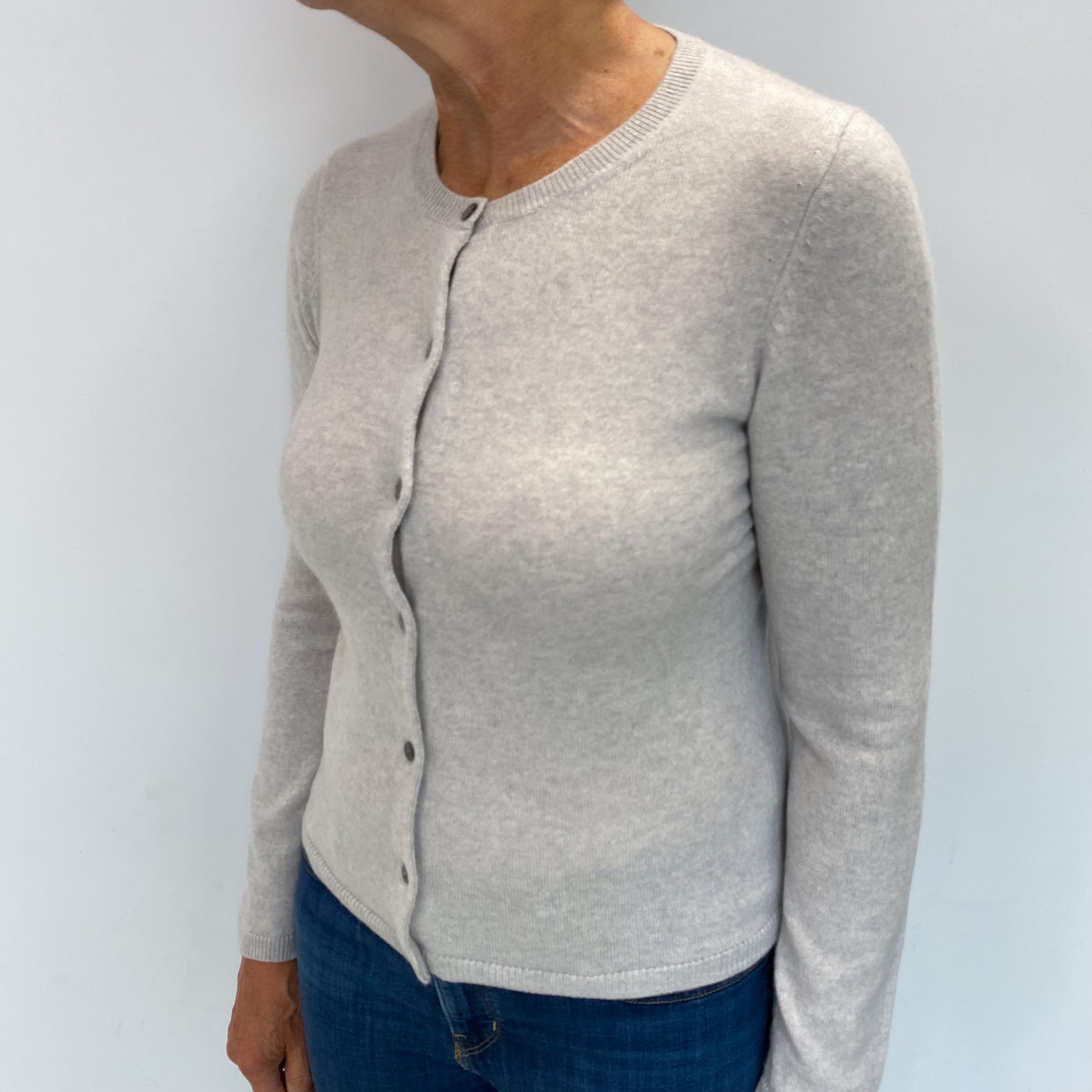 Frost Grey Cashmere Crew Neck Cardigan Medium