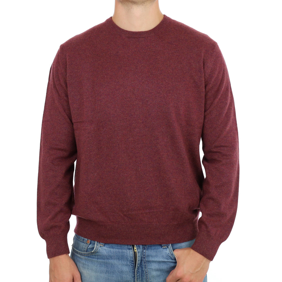 Men's Wine Red Marl Cashmere Crew Neck Jumper XXL