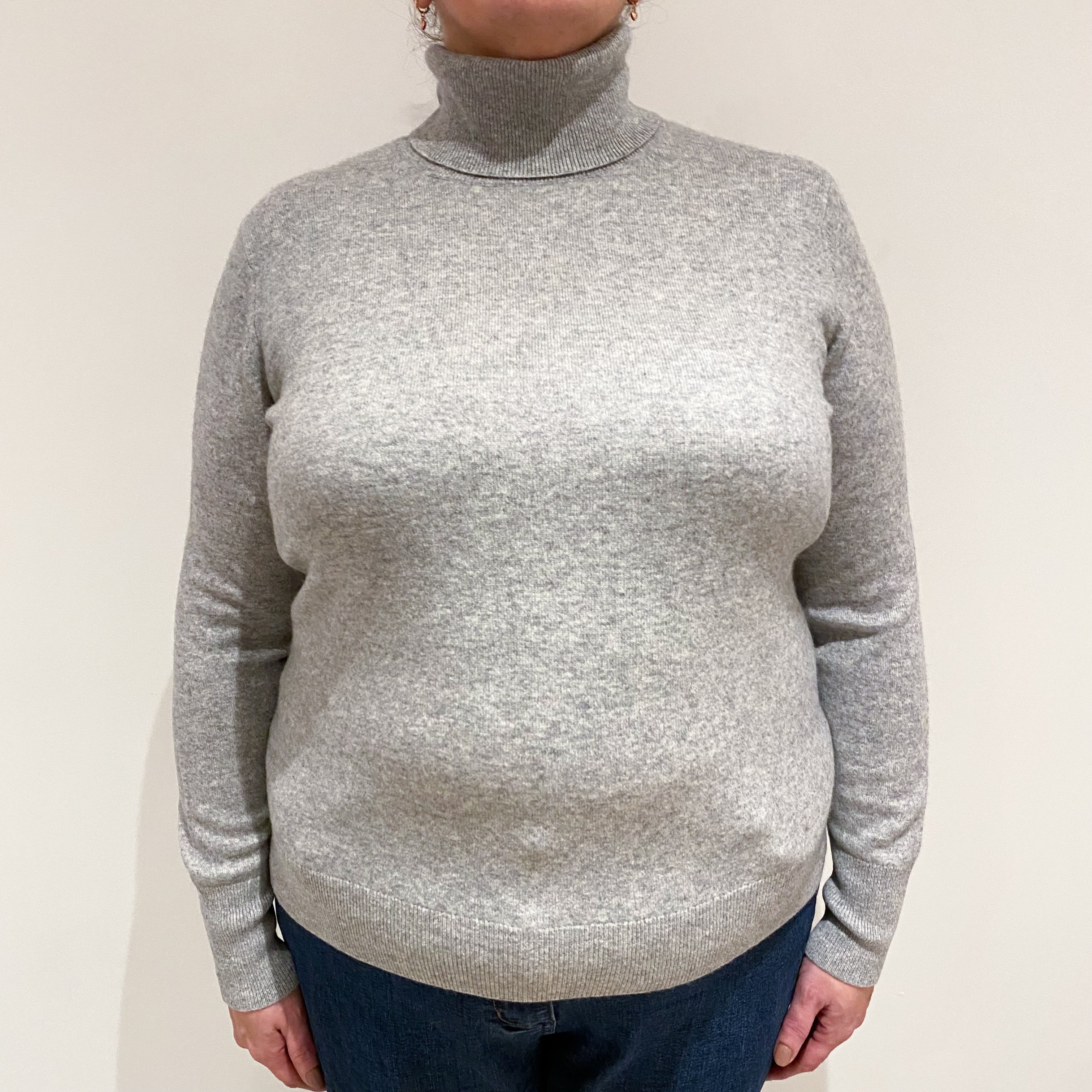 Smoke Grey Cashmere Polo Neck Jumper Extra Large