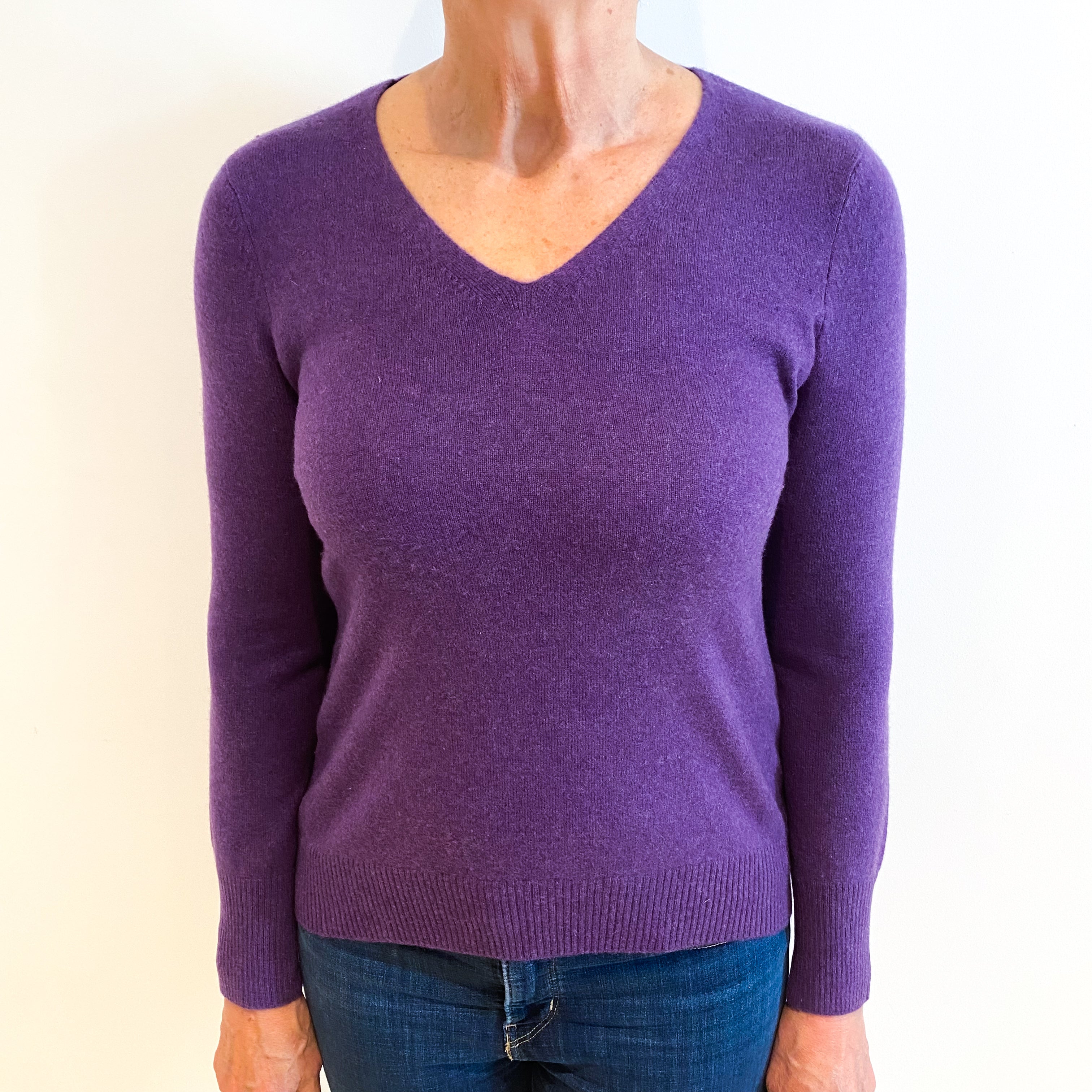 Grape Purple Cashmere V Neck Jumper Medium