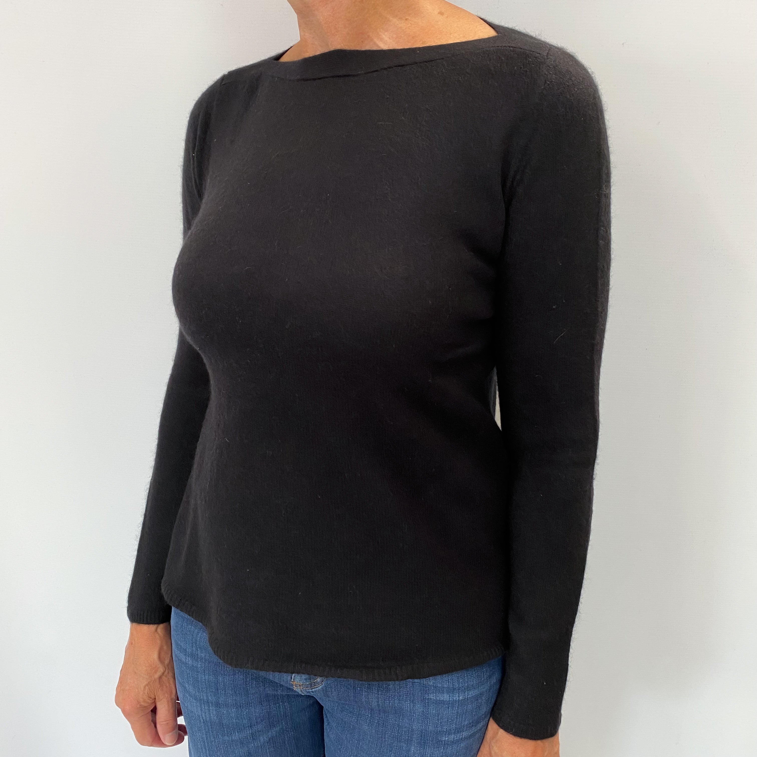 Black Cashmere Boat Neck Jumper Medium