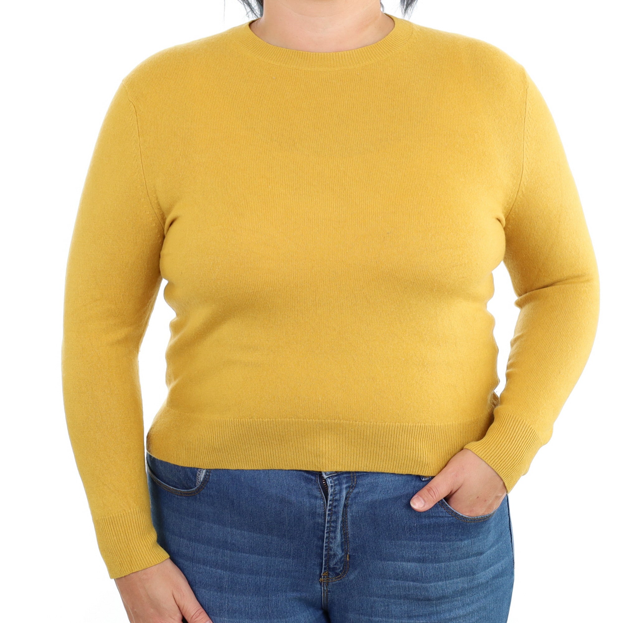 Flaxen Yellow Cashmere Crew Neck Jumper Large