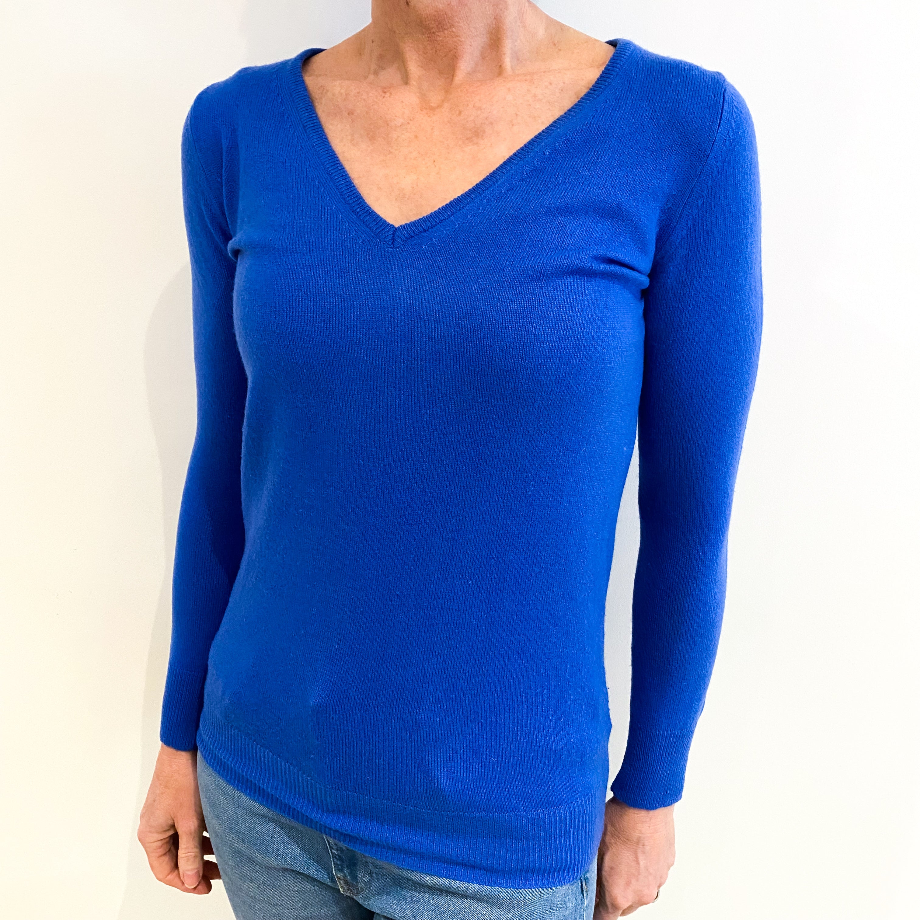 Azure Blue Cashmere V Neck Jumper Small