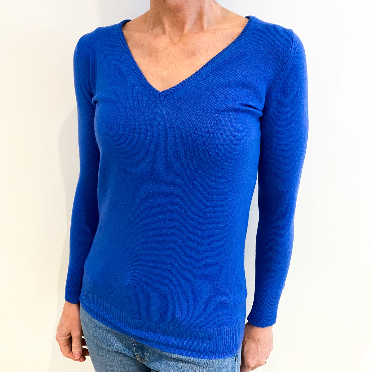 Azure Blue Cashmere V Neck Jumper Small