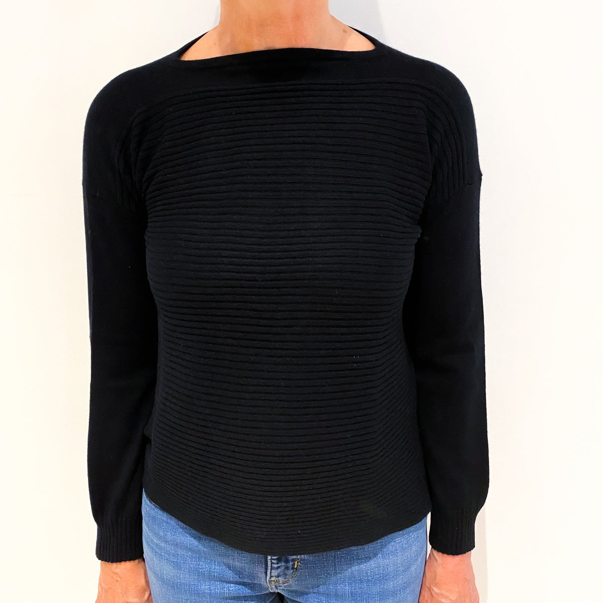 Black Cashmere Boat Neck Jumper Medium