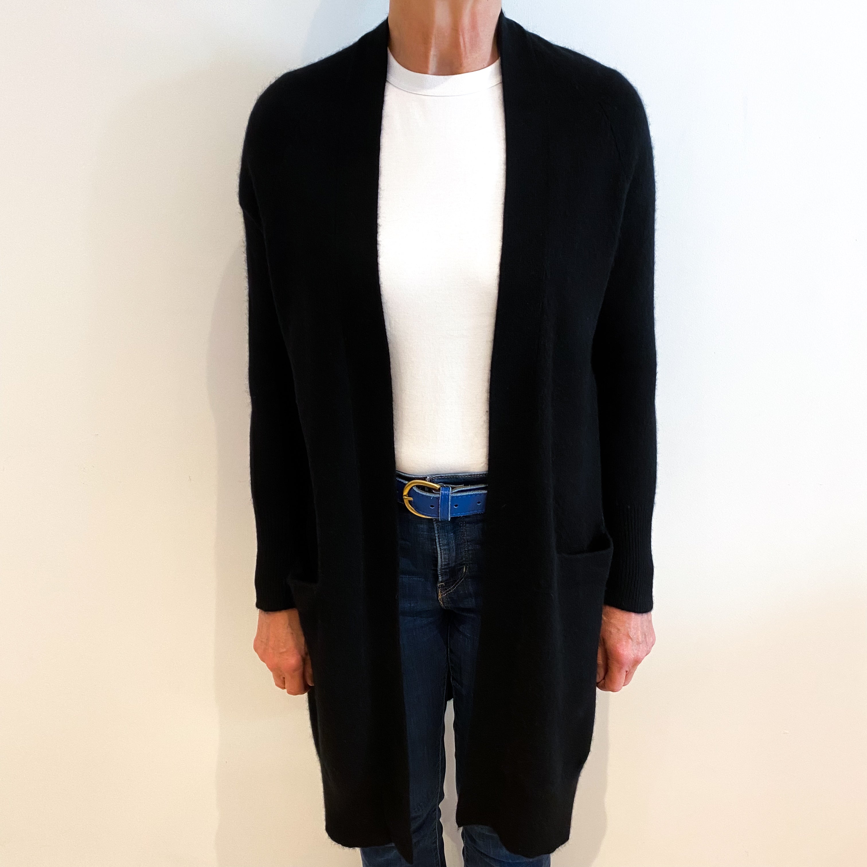 Black Cashmere Edge To Edge Longline Cardigan Medium