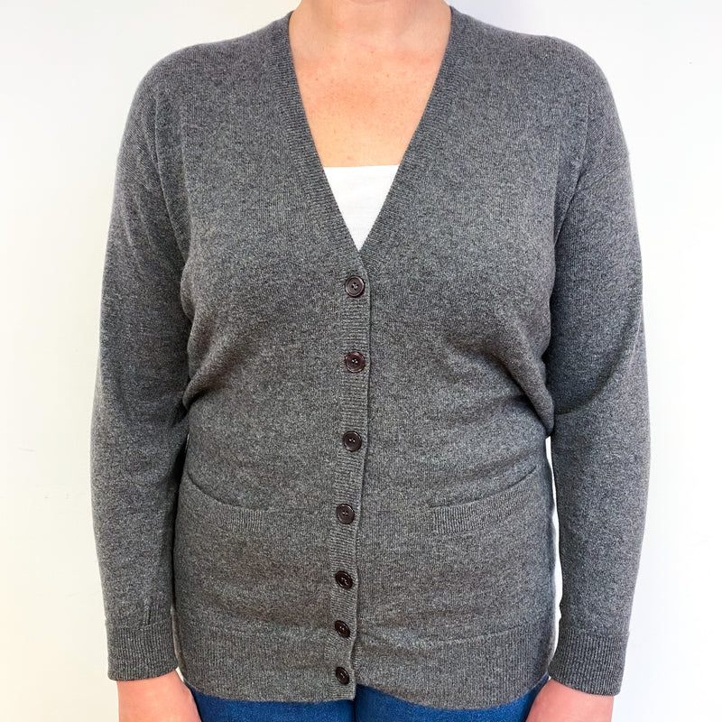 Scottish Slate Grey Cashmere V-Neck Cardigan Large