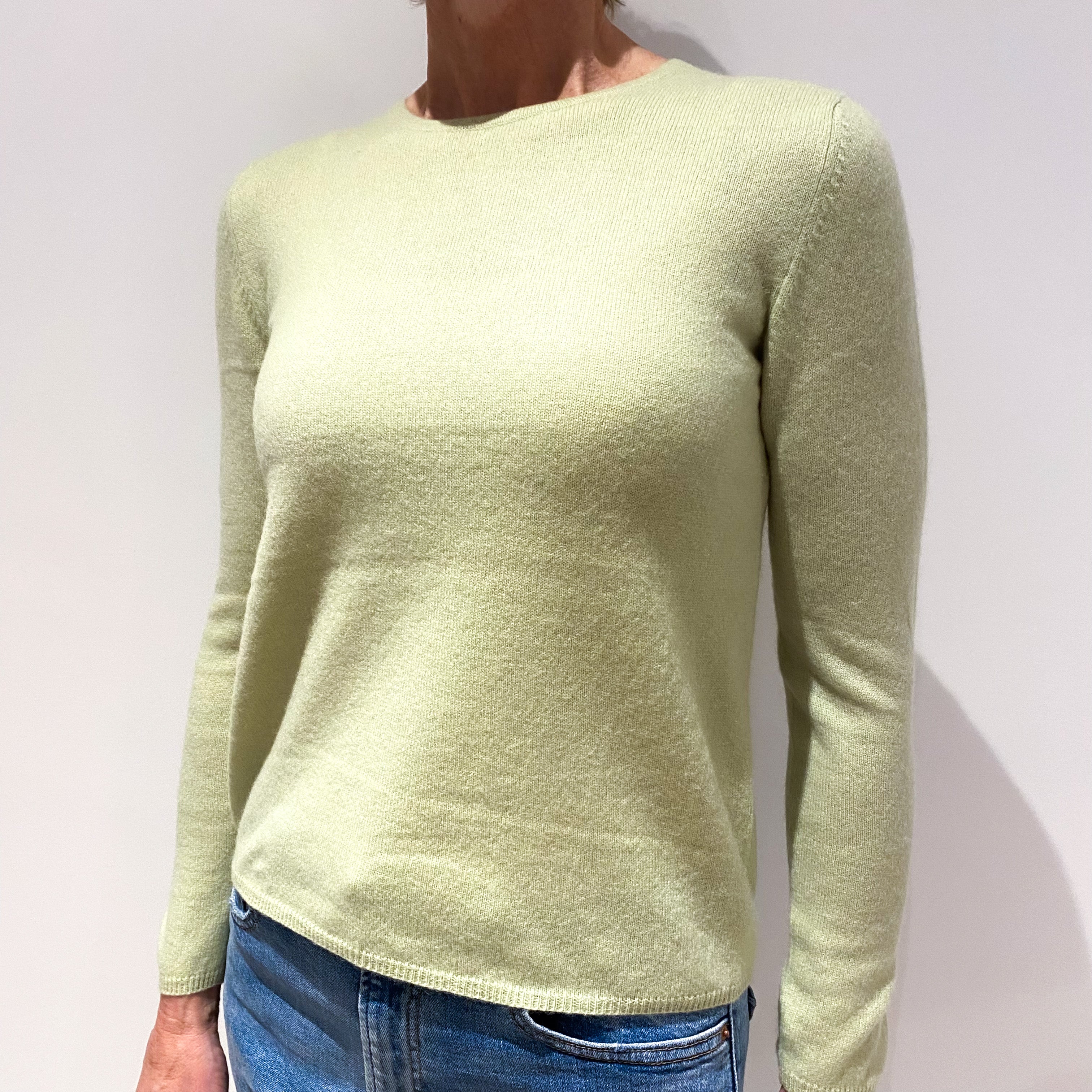 Pistachio Green Cashmere Crew Neck Jumper Small